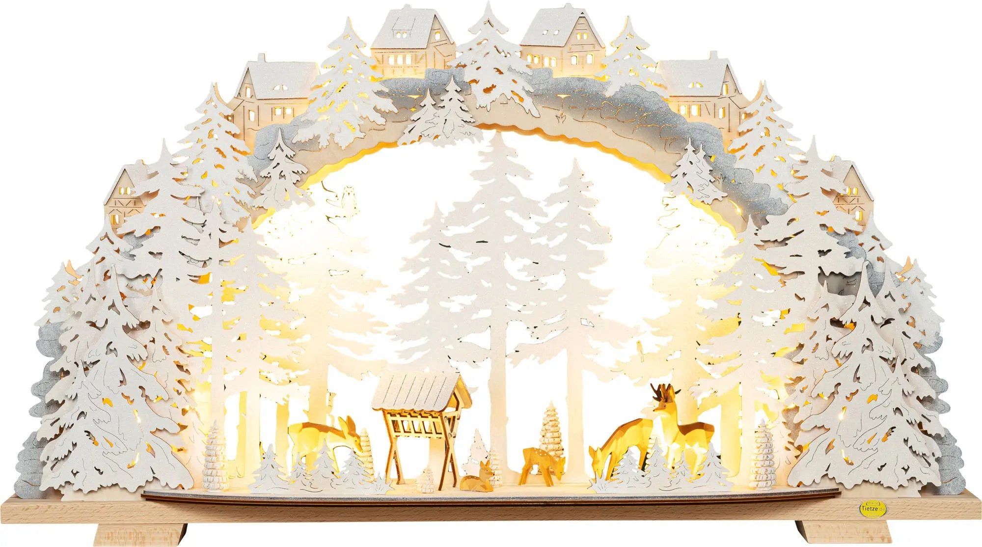 Tietze Erzgebirgsdesign LED Schwibbogen Rehe im Hochwald beschneit, 70x39x13 cm (BxHxT)