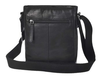 Greenburry Umhängetasche Pure Black, kleine Schultertasche 19x22cm, Reißverschlussfächer, Leder schwarz