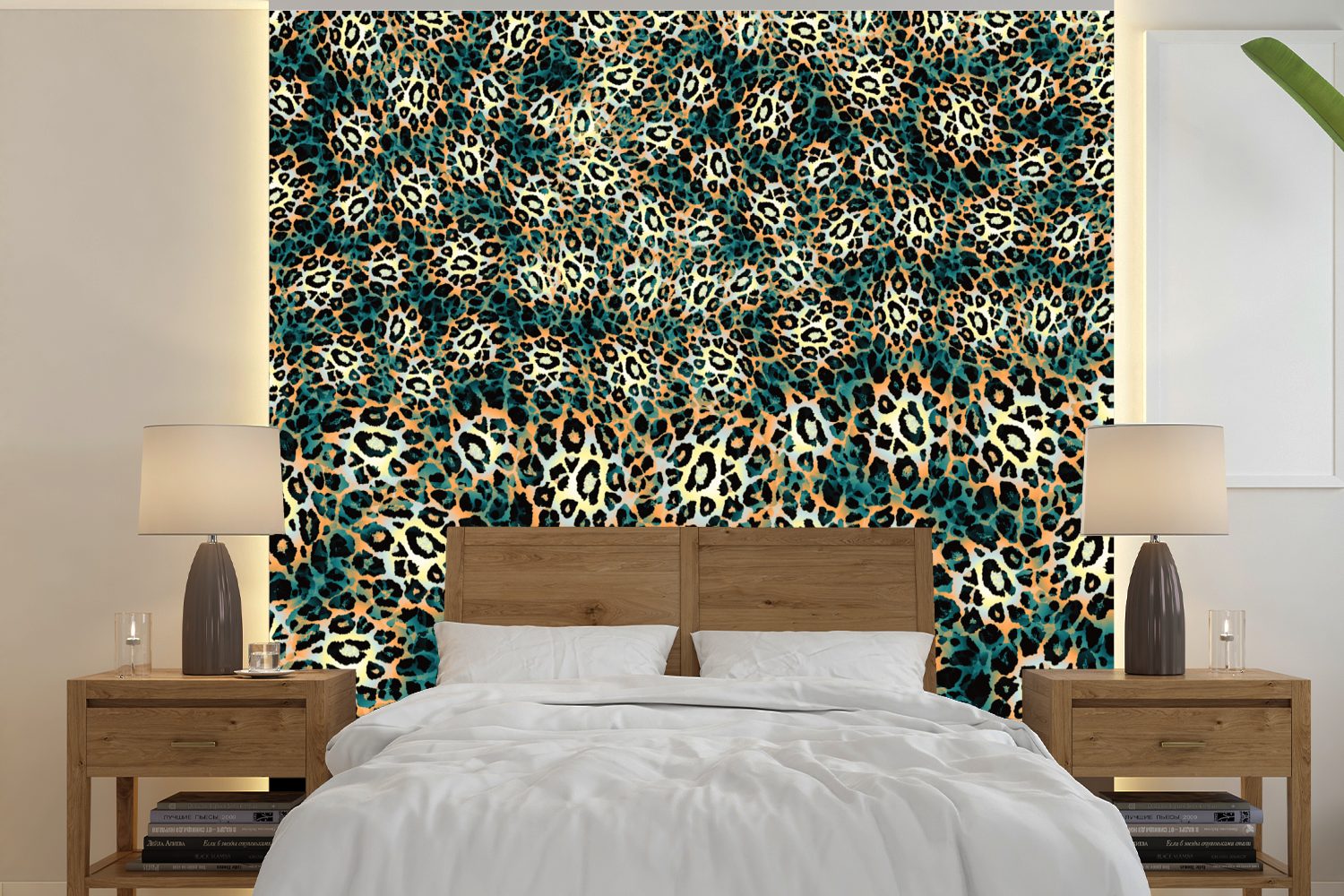 MuchoWow Fototapete Leopardenmuster - bedruckt, oder Schlafzimmer, Tapete Wandtapete St), Wild, (5 für Wohnzimmer Matt, - Vinyl Muster