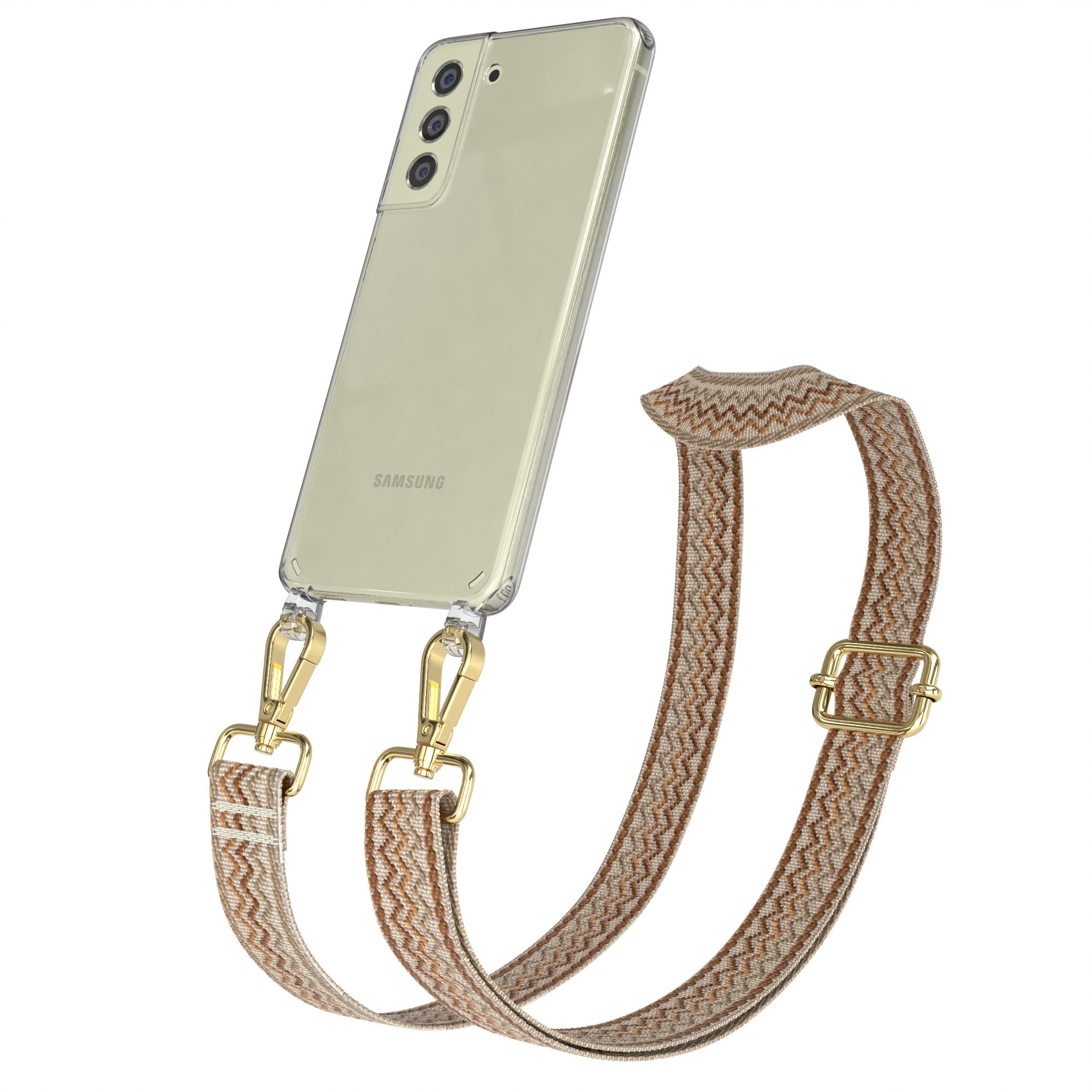 EAZY CASE Handykette Boho Umhängeband für Samsung Galaxy S21 FE 5G 6,41 Zoll, Schulterriemen Taschenband Handyband Clear Hülle mit Band Beige