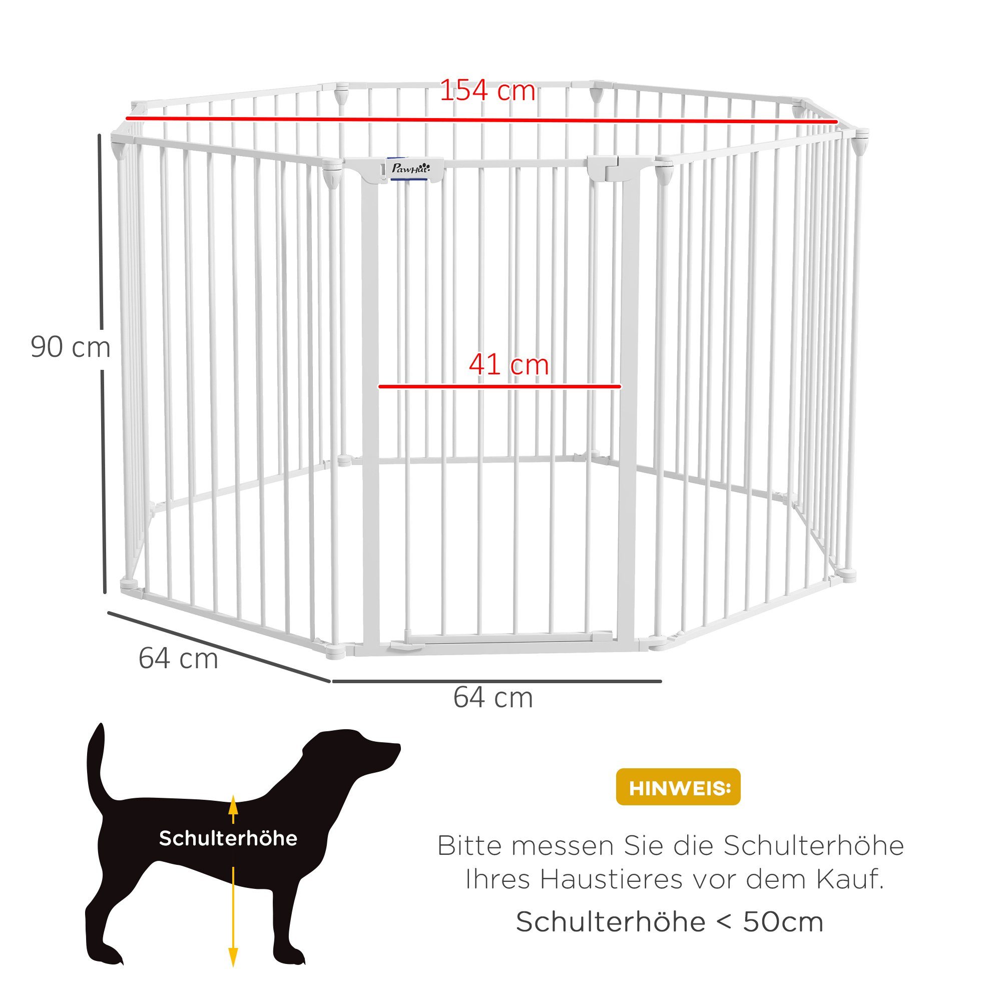 PawHut Freigehege Hundeabsperrgitter mit 8 Platten, Stahl, Weiß 154 x 154 x 90 cm