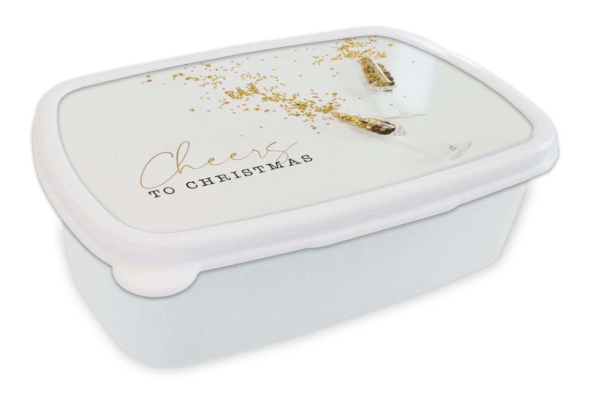 MuchoWow Lunchbox Winter - Gold - Weiß, Kunststoff, (2-tlg), Brotbox für Kinder und Erwachsene, Brotdose, für Jungs und Mädchen