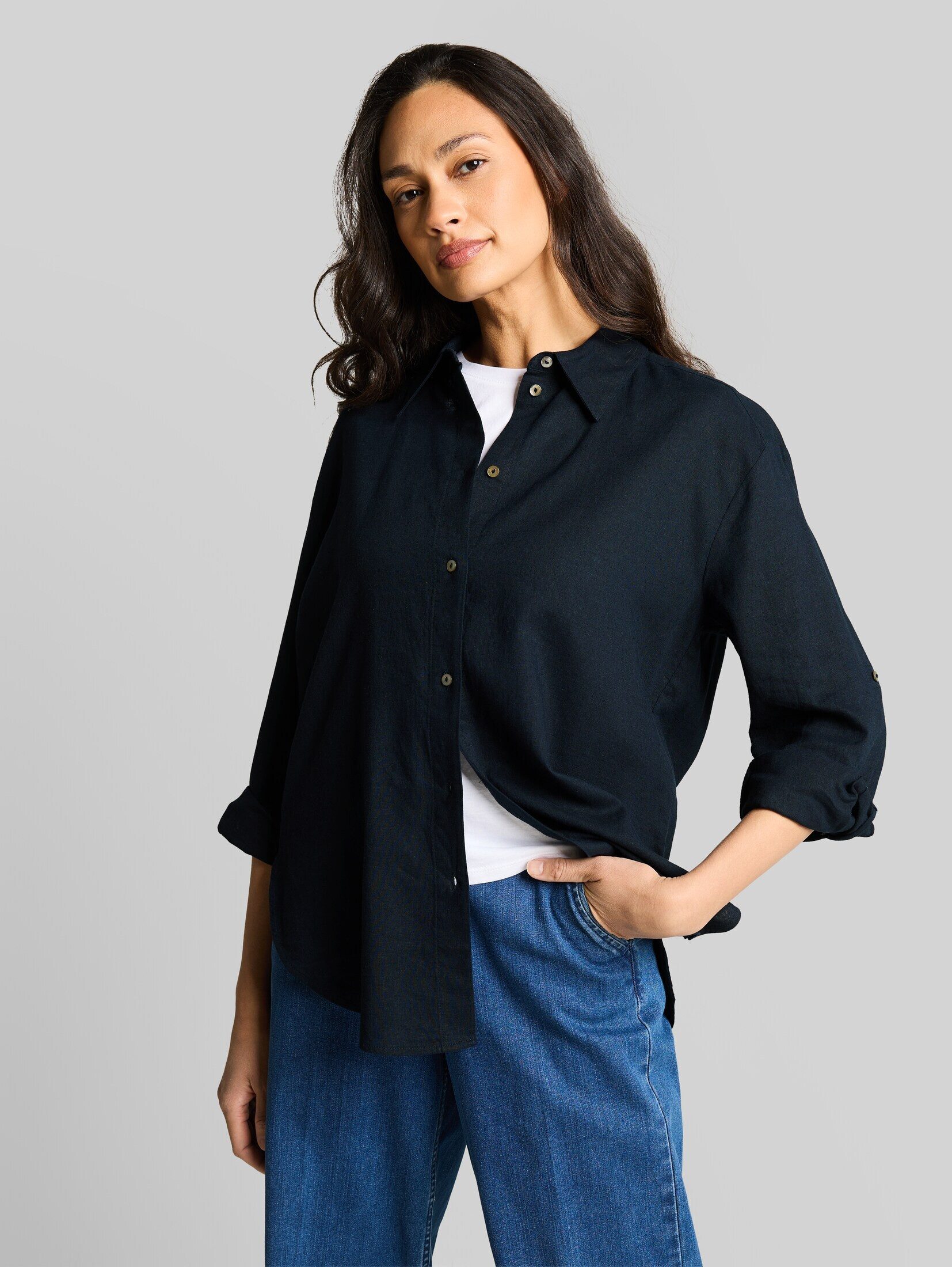 TOM TAILOR Langarmbluse Blusen & Shirts Oversize Hemdbluse mit Leinenanteil