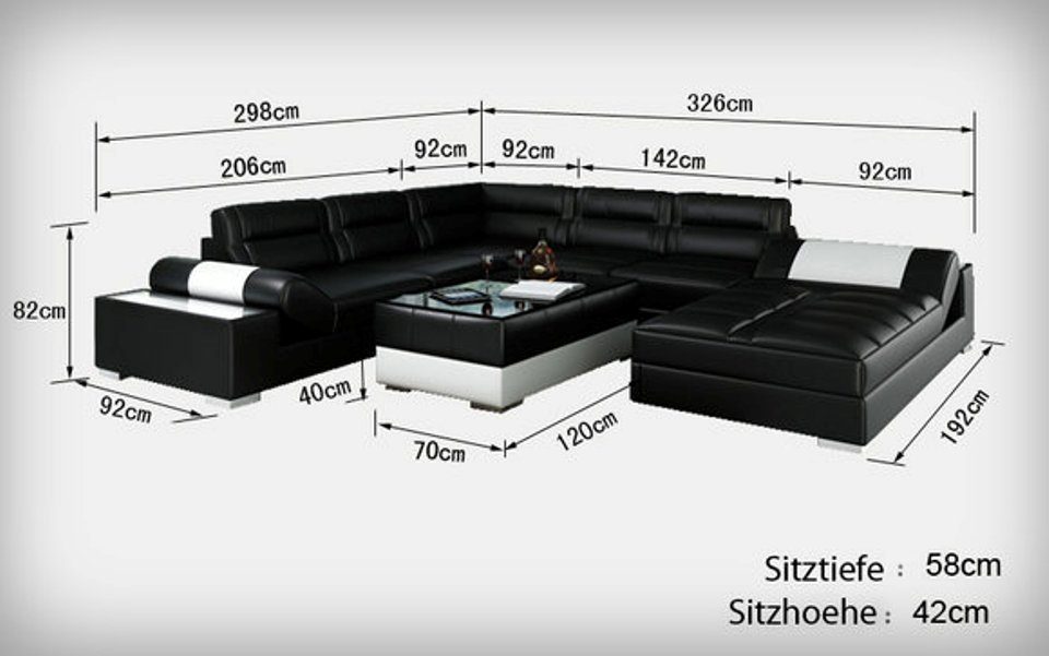 JVmoebel Couch Modern Wohnlandschaft Ecksofa, Design Eck Sofa Ledersofa U-Form