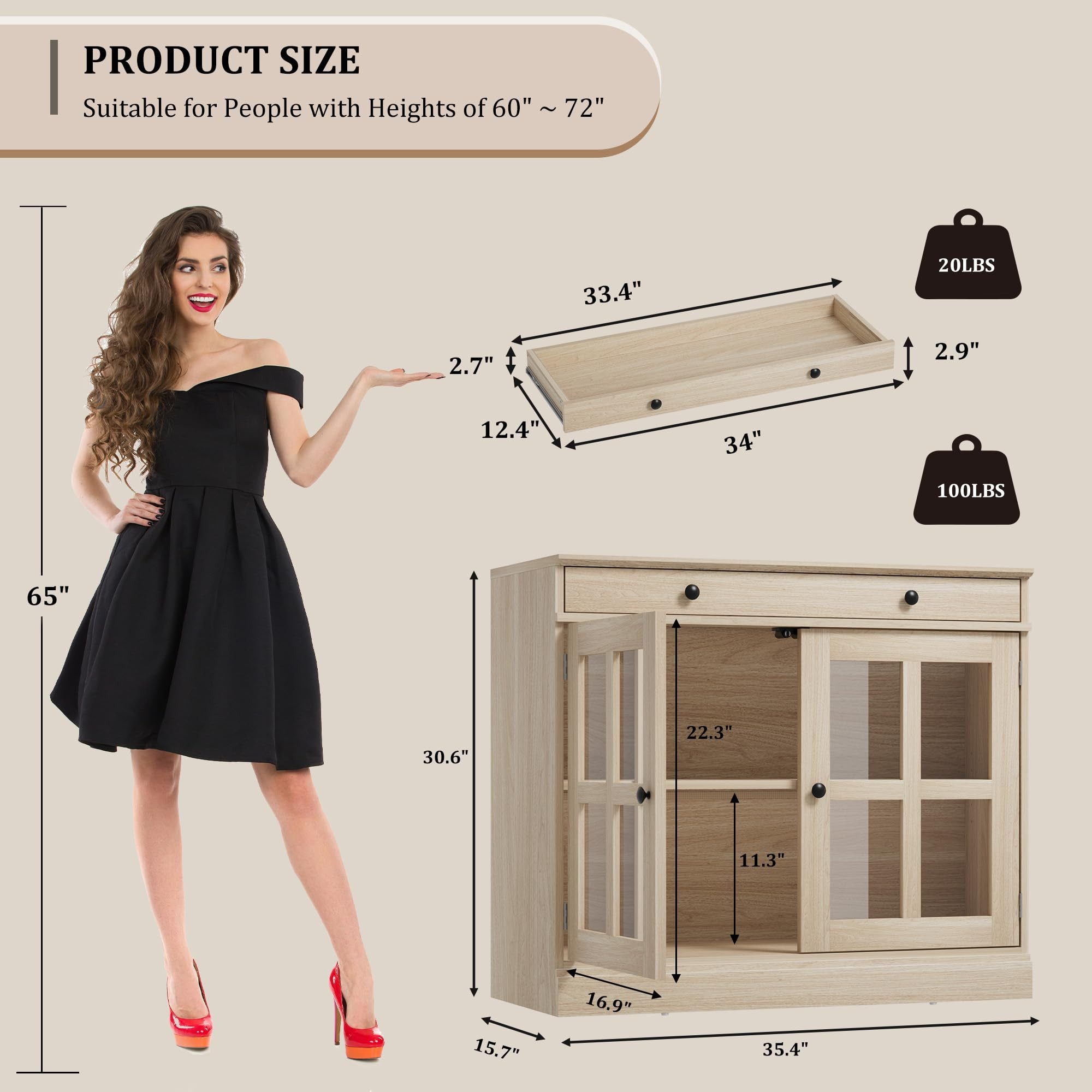 GarveeMore Sideboard Sideboard Küchenschrank Aufbewahrungsschrank mit Glast günstig online kaufen