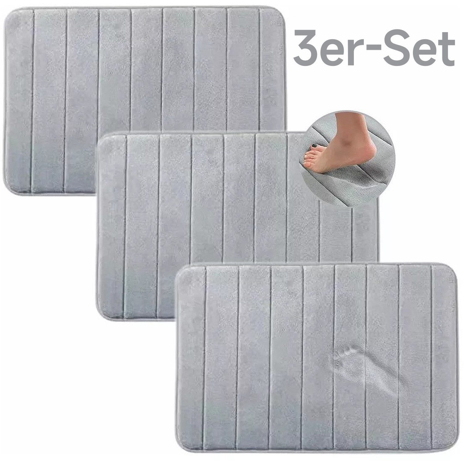MOPUEA Badematte 3er-Set Badematten rutschhemmend, memory-schaum, schnell trocknend, Rutschhemmend, Memory-Schaum, schnelltrocknend, waschbar