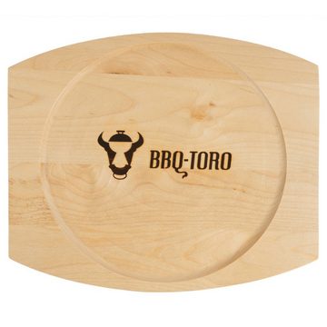 BBQ-Toro Servierpfanne 4er Gusseisen Servierpfännchen-Set, Ø 22 cm, rund, mit Holzbrett, Gusseisen