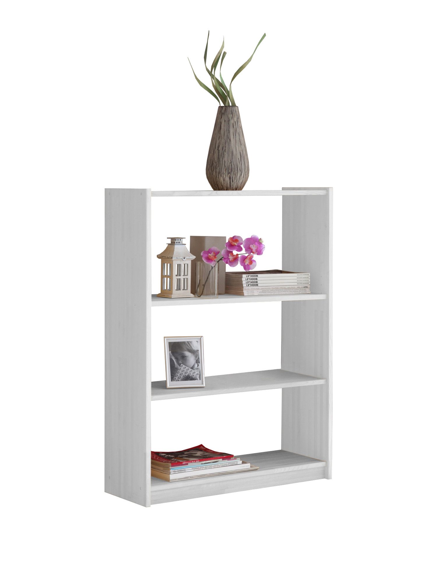 Ticaa Standregal Standregal Bücherregal Kiefer Weiß, verschied., Massives Qualitätsholz (18mm Stärke), hochwertige Verarbeitung