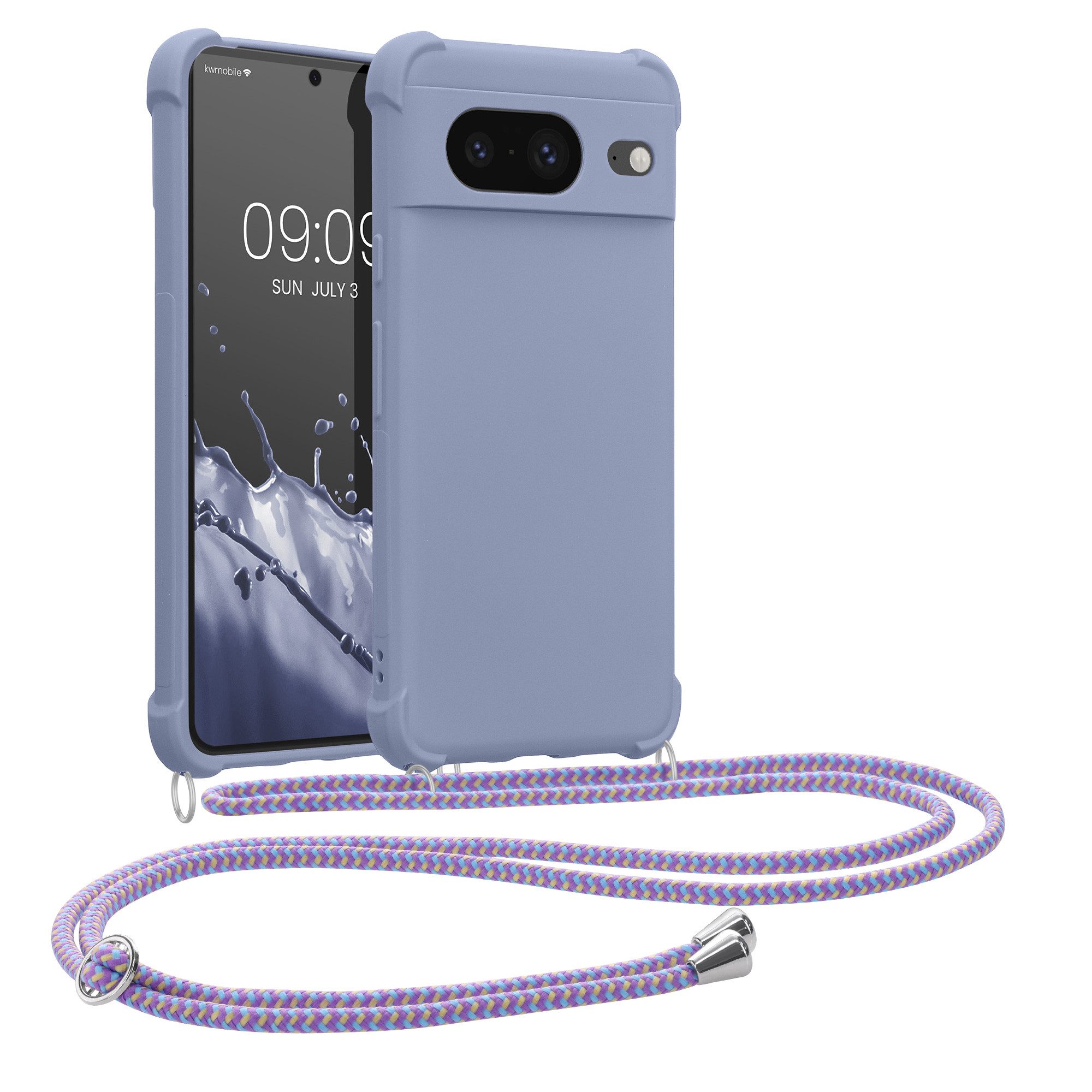 kwmobile Etui Hülle für Google Pixel 8, mit Metall Kette zum Umhängen - Silikon Handy Cover Case Schutzhülle