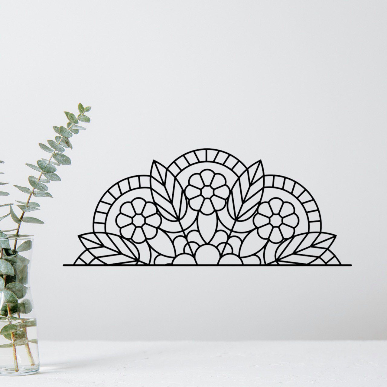 WoodFriends Wandbild aus Holz Mandala-Hälfte Holzschild zum Aufkleben Naturverbundenheit, Deko Wandkunst spirituelles Geburtstagsgeschenk Hinduismus Meditation