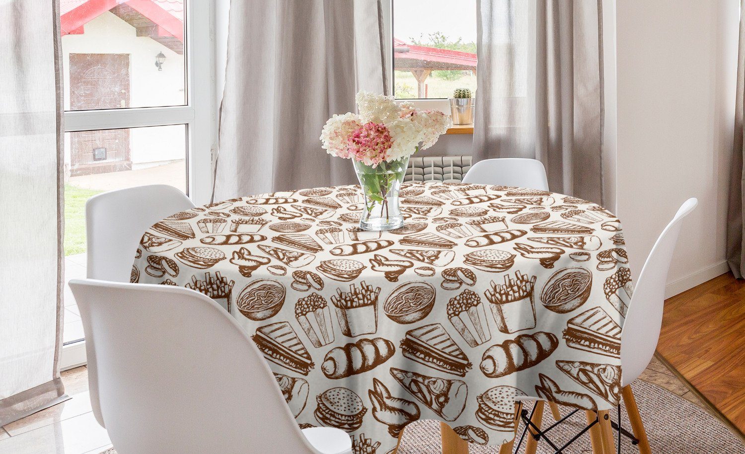 für Tischdecke Kreis Skizzieren Abakuhaus Fast Abdeckung Dekoration, Drawn Küche Esszimmer Hand Motive Food Tischdecke