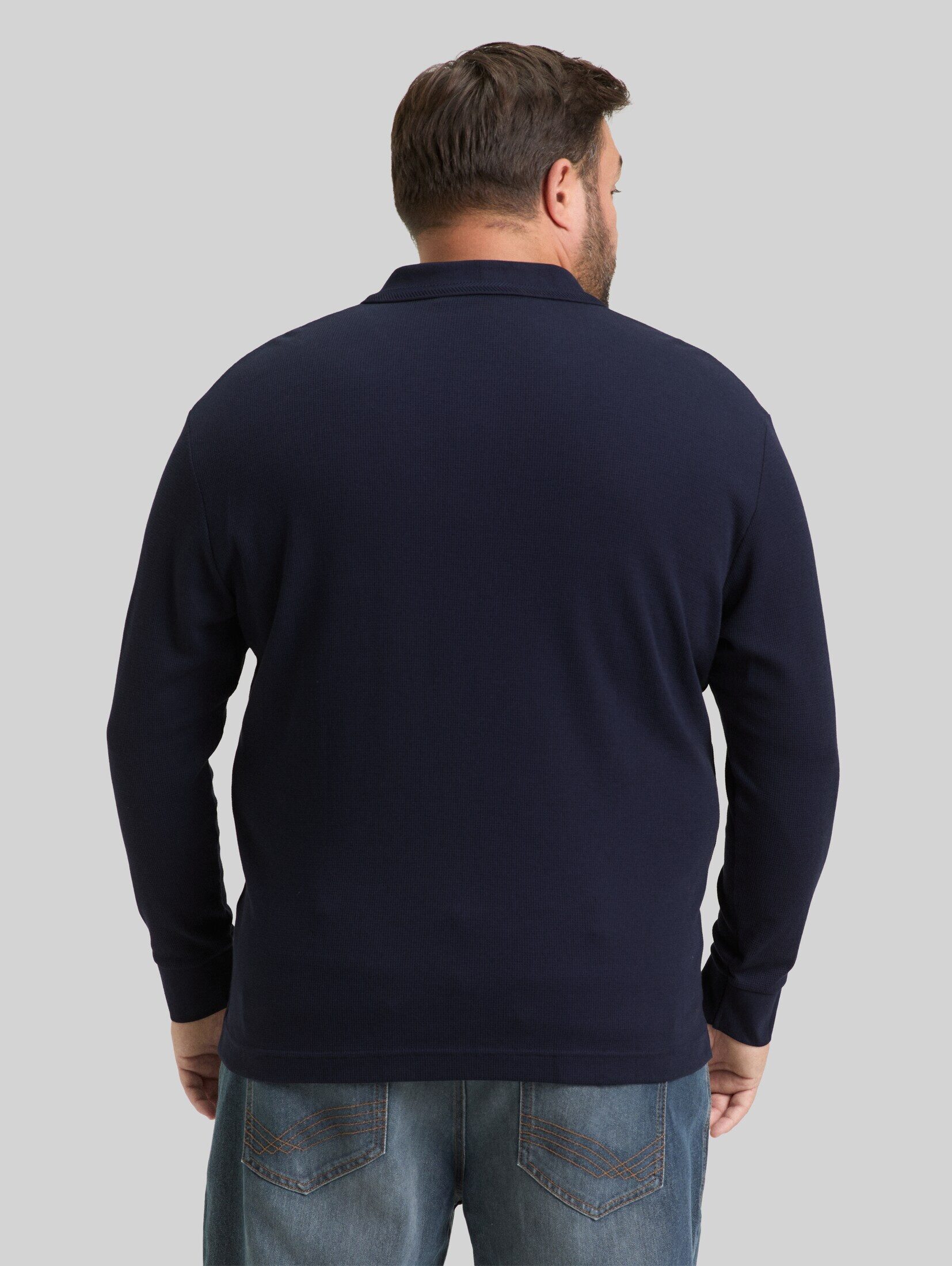 TOM TAILOR PLUS Langarm-Poloshirt Poloshirts Plus Size - Langarm Poloshirt mit Waffelstruktur