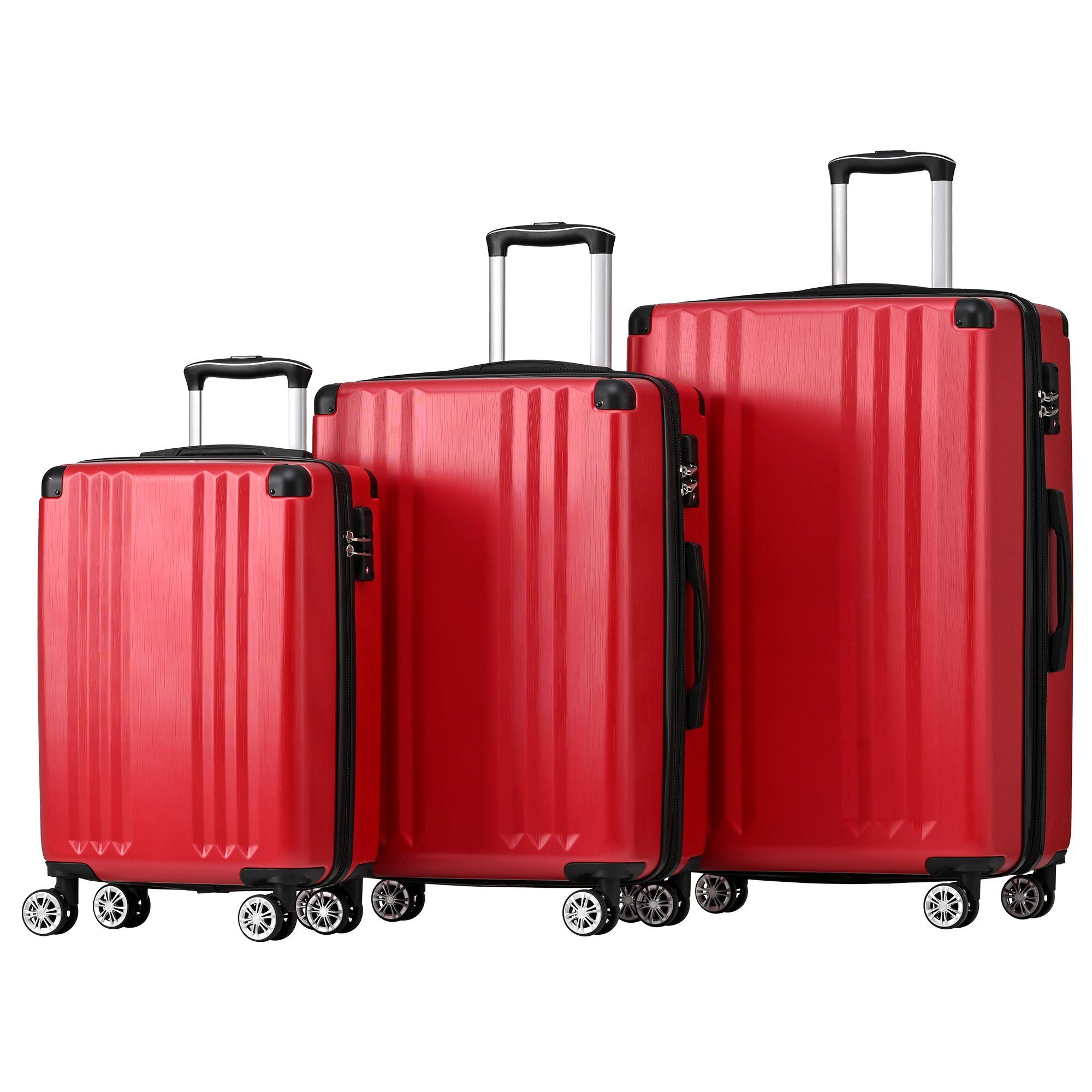 Flieks Trolleyset, 4 Rollen, (3 tlg), Hartschale Trolley Kofferset Handgepäck Set Reisekoffer Rot
