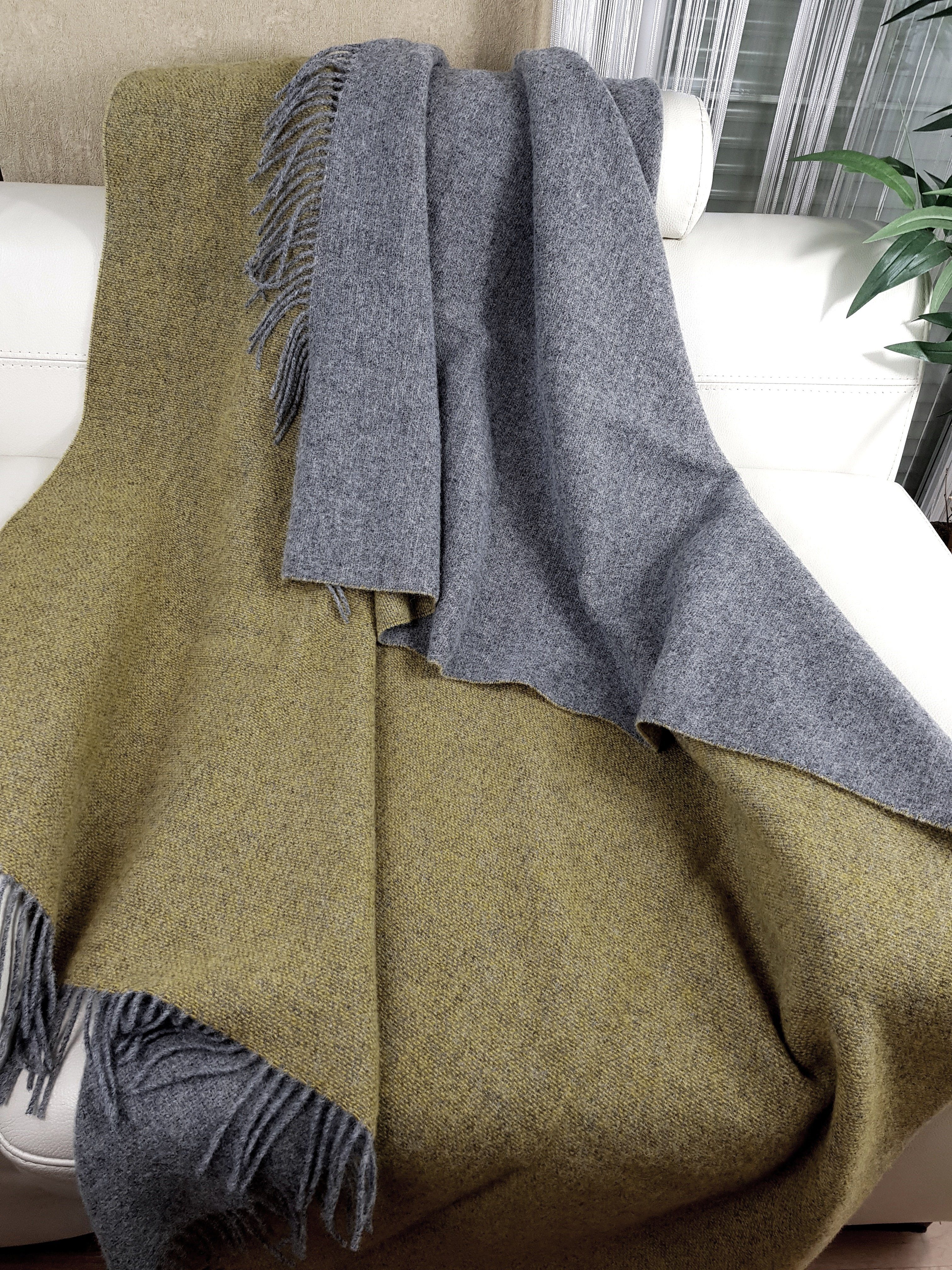 TIROL Wolldecke Grau-Gelb 100% Schurwolle, aus (doubleface) STTS Wolldecke