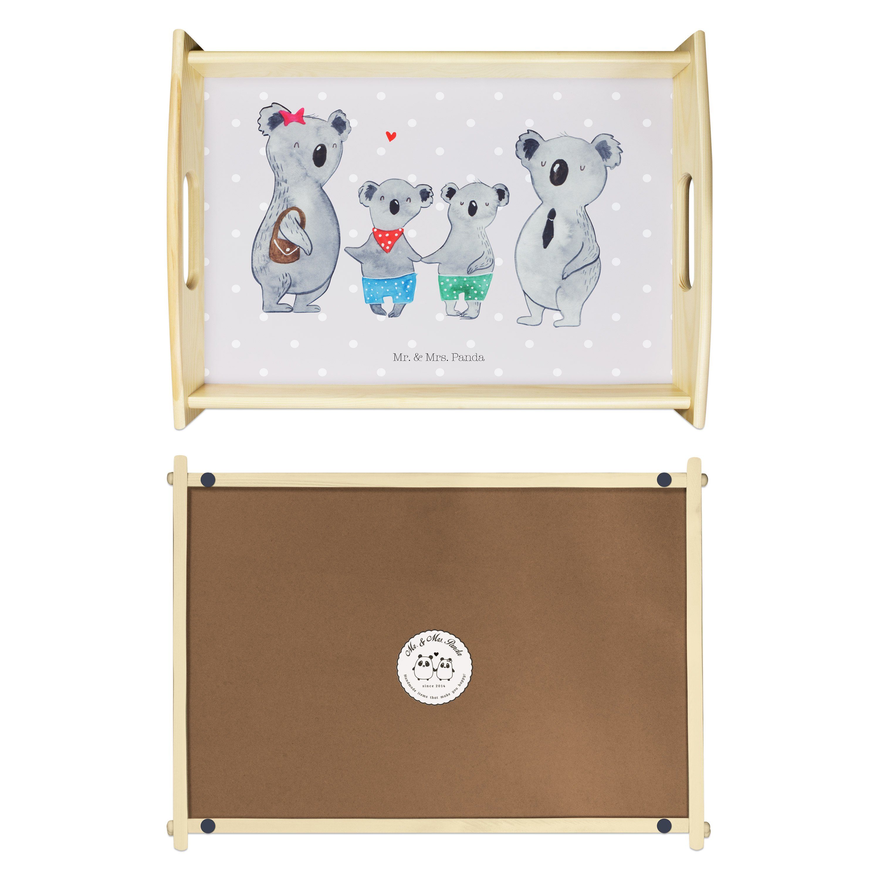 Mr. & Mrs. Panda Tablett (1-tlg) Frühstückstable, Bruder, - lasiert, zwei Pastell Koala Familie Echtholz - Grau Geschenk