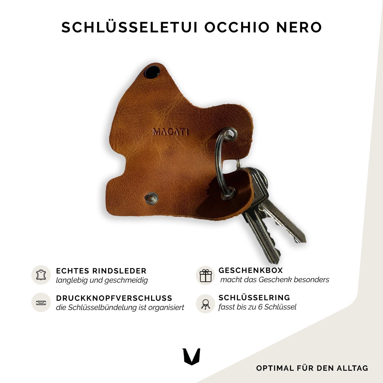 Schlüssel, 1-6 MAGATI Einkaufswagenlöser, Braun aus Platz Schlüsseltasche mit Schlüsselanhänger Nero Leder für Occhio