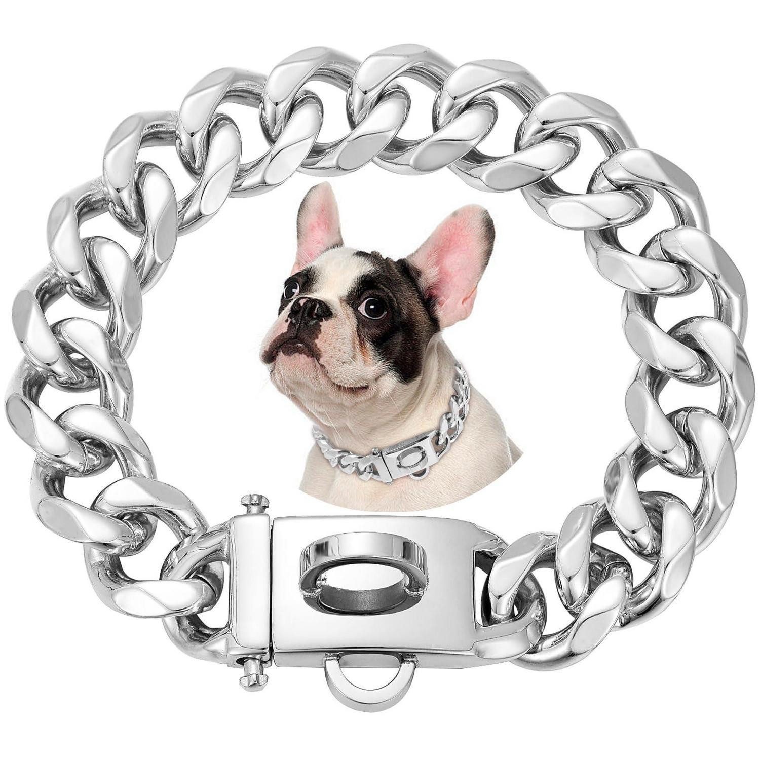 LuxusKollektion Hunde-Halsband Hundehalsband Edelstahl Cuban Link silbrig 65cm, Metall
