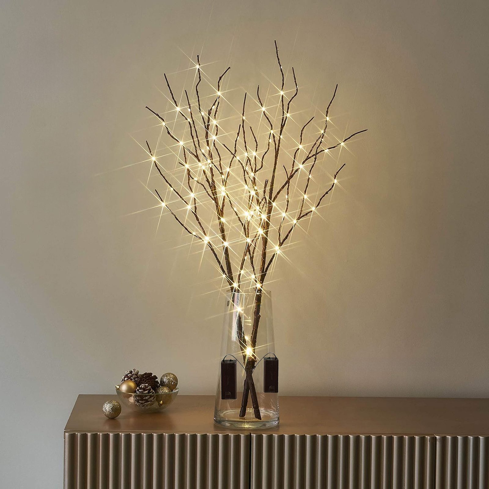 Kunstzweig LED-Leuchtzweig Lichterzweige Batteriebetrieben 50/100LED Lichterkette, Jibenhome, Höhe 70 cm, 70cm Warmweiß, DIY Dekoration für Vase, Zimmer, Weihnachten