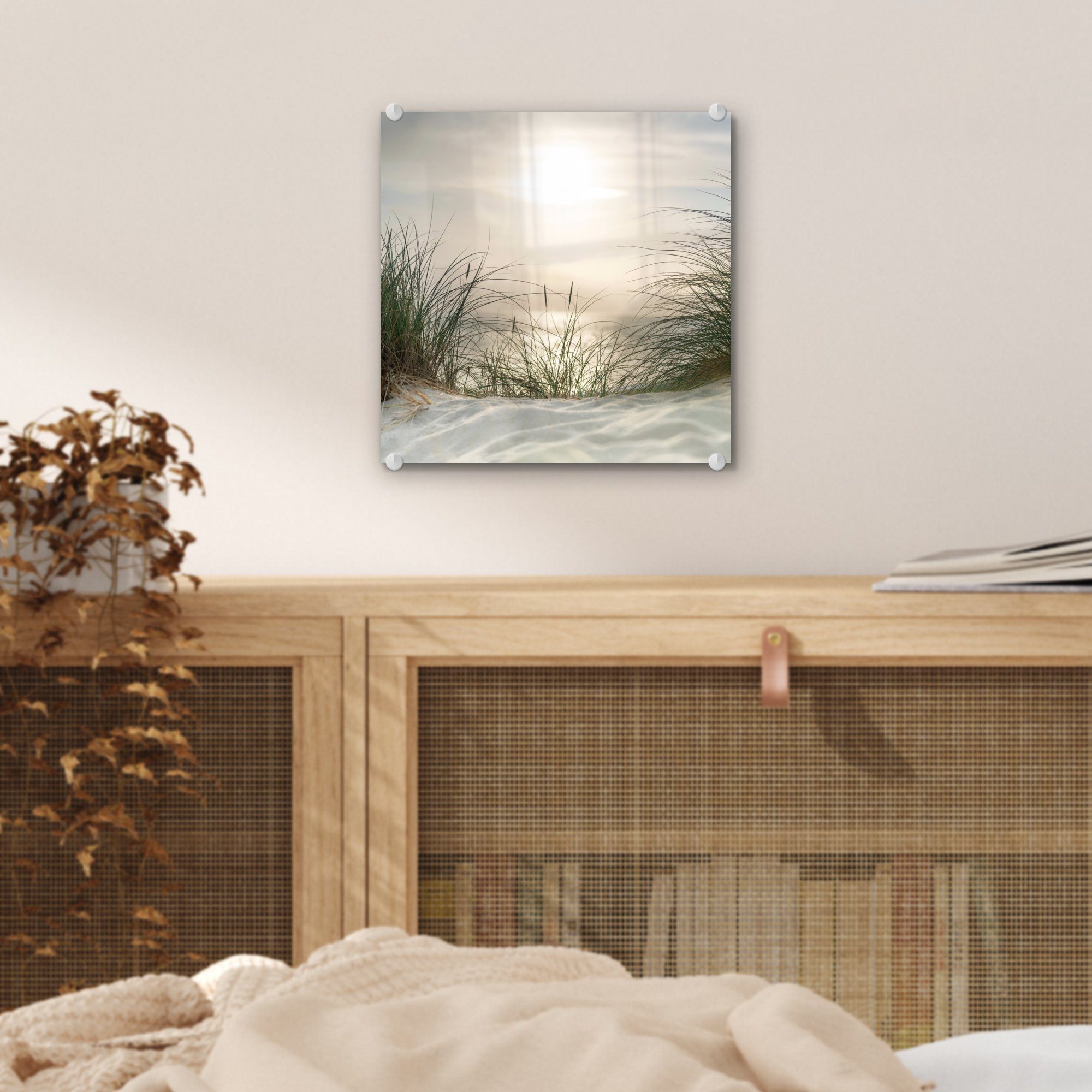 Foto - Bilder Gras auf MuchoWow - (1 St), Glas Glasbilder Sand - Glas - Wandbild Acrylglasbild auf - Wanddekoration Sonne,