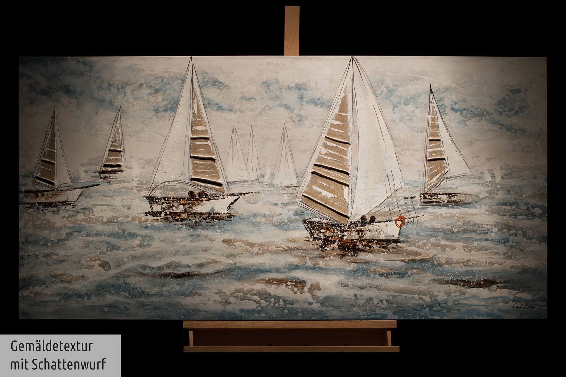 KUNSTLOFT 100% Wandbild HANDGEMALT Gemälde Wohnzimmer Racing Sailboat Leinwandbild cm, 140x70