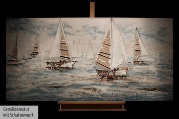 KUNSTLOFT Gemälde Sailboat Racing 140x70 cm, Leinwandbild 100% HANDGEMALT Wandbild Wohnzimmer