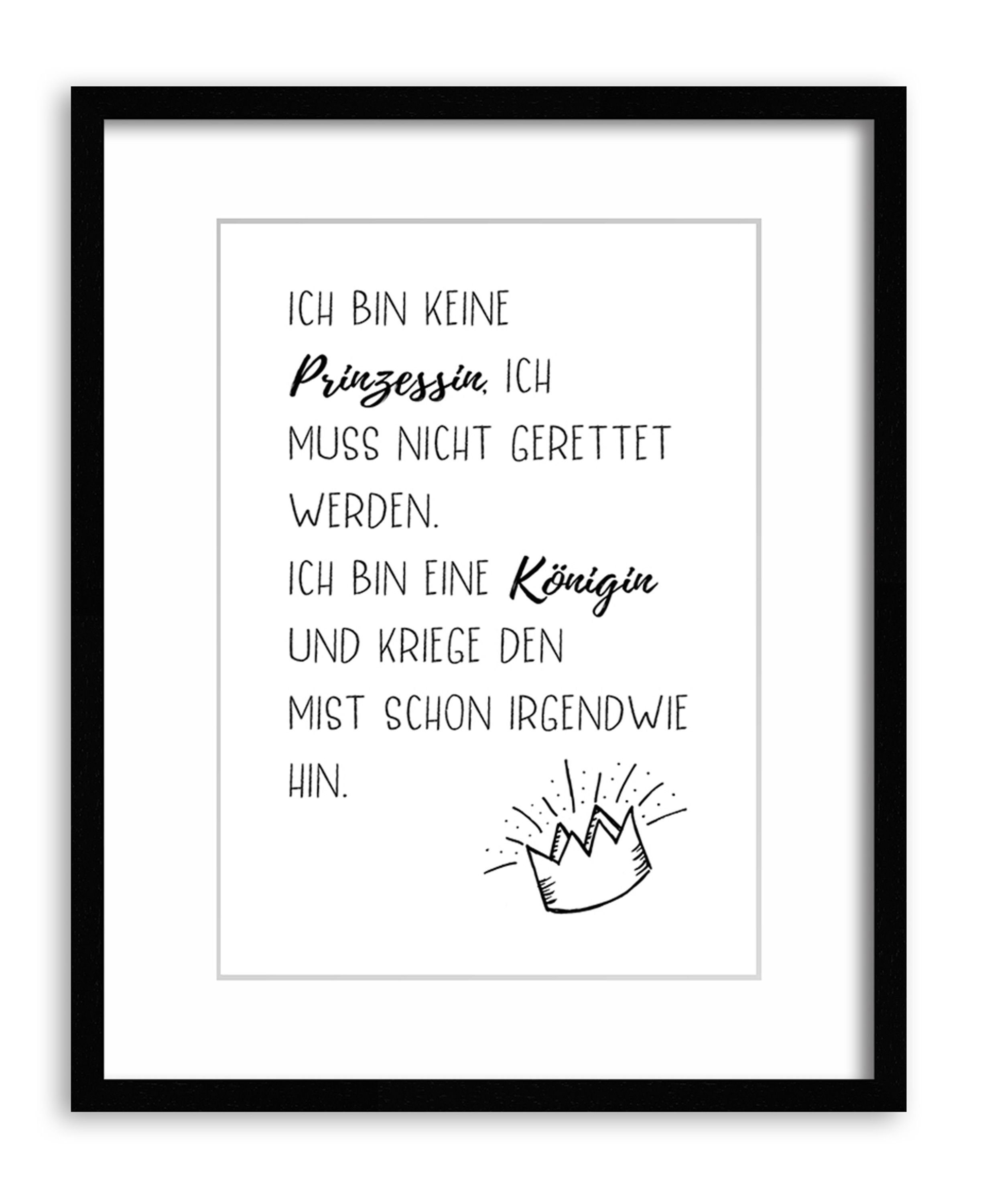 Sprüche: Sprüche lustige Prinzessin Zitate Poster und Bild artissimo Spruch schwarz-weiß, Prinzessin DinA4 lustige mit Poster