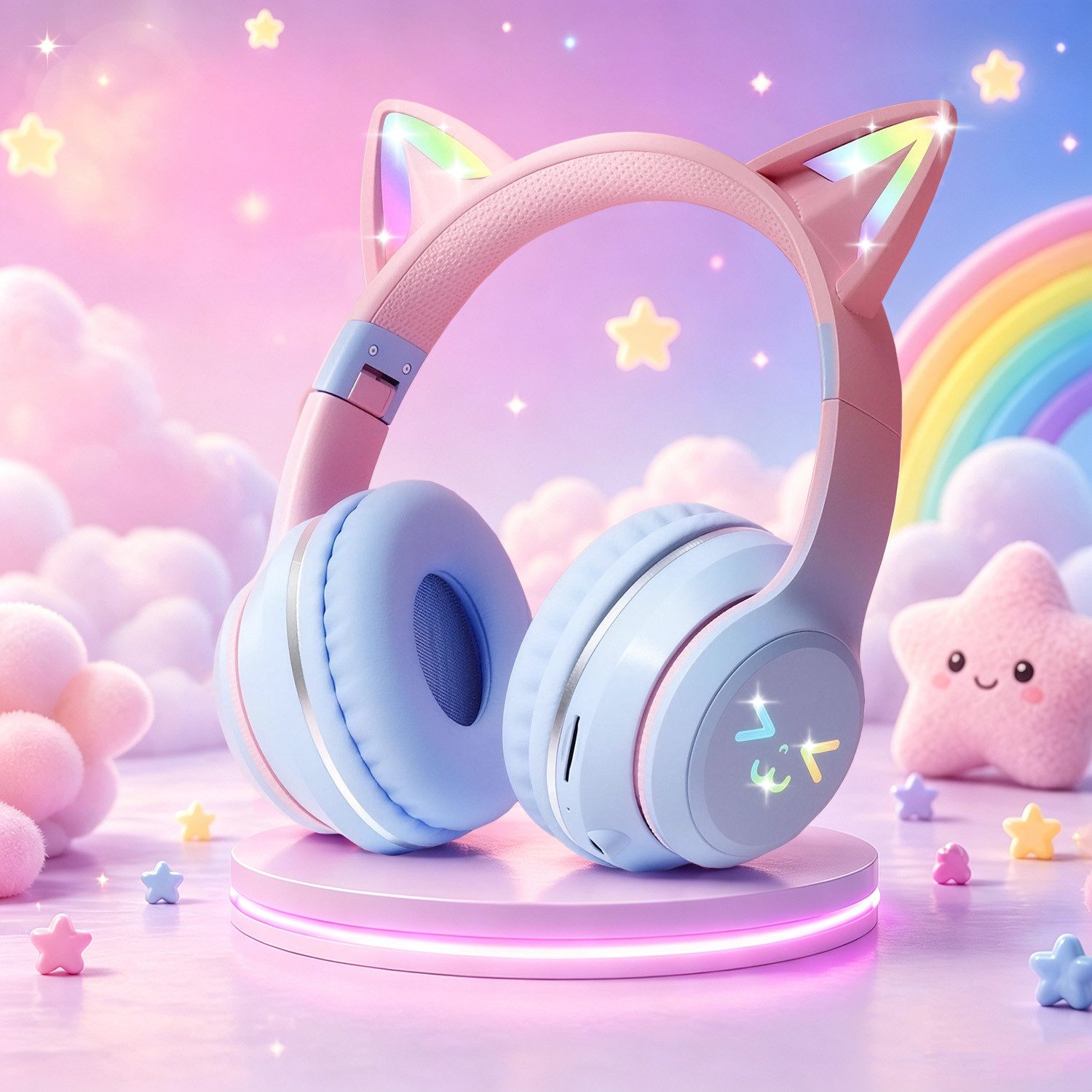 FOSMET Bluetooth Kopfhörer Kinder mit LED-Leuchten 60dBA Lautstärkebegrenzung Over-Ear-Kopfhörer (10 Stunden Spielzeit, Stereo-Sound, Kinderkopfhörer für Tablet/Reisen)