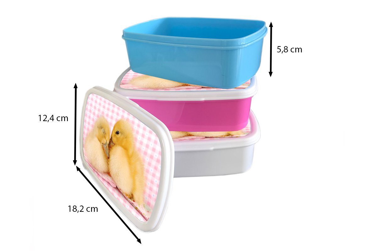 MuchoWow Lunchbox - Kunststoff Ente Brotbox für Snackbox, Kunststoff, - (2-tlg), Liebe Mädchen, Küken, Brotdose Kinder, rosa Erwachsene