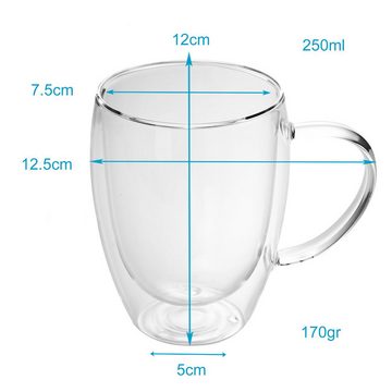 Intirilife Thermoglas, Glas, 2x Thermoglas Teeglas Kaffeeglas 350ml Doppelwandig