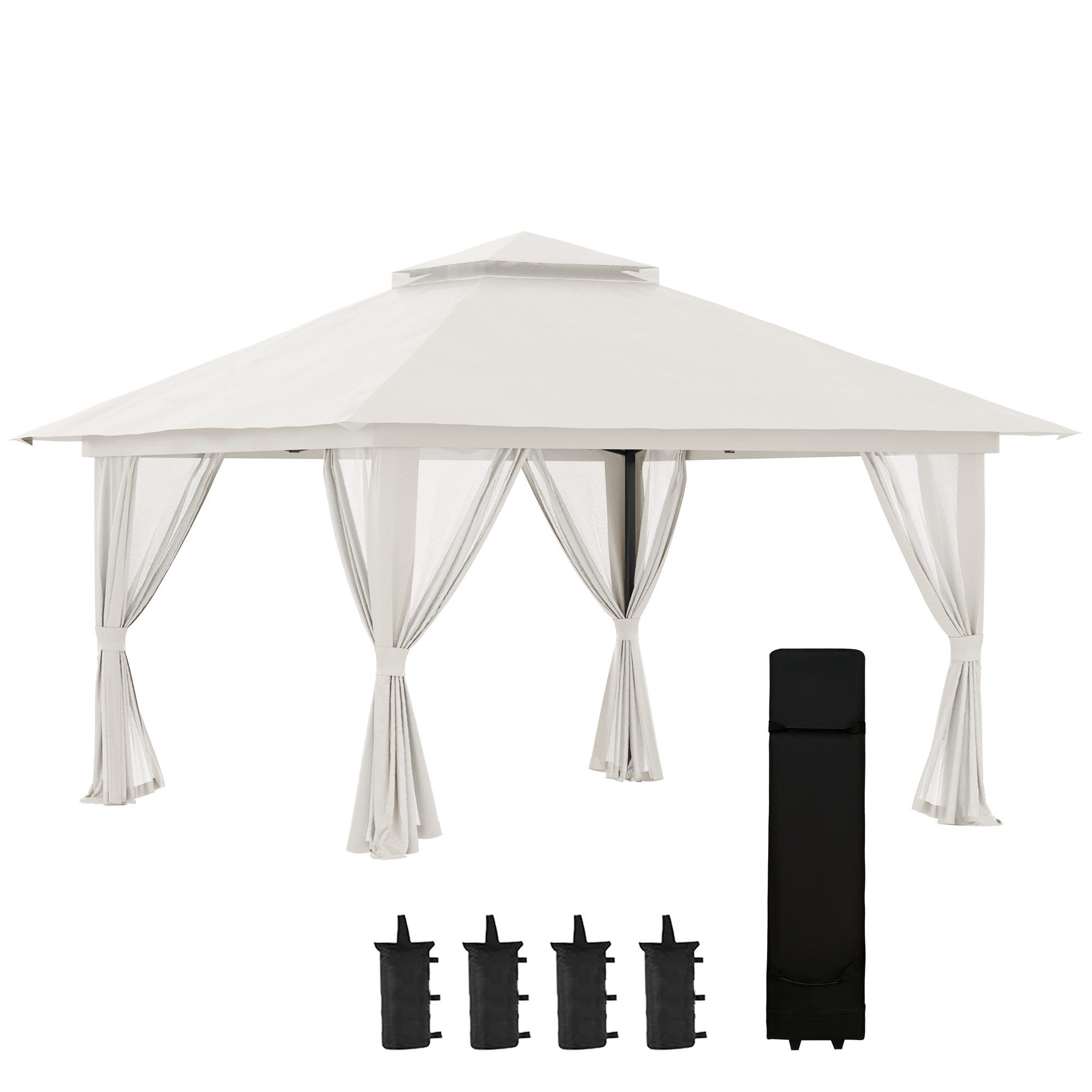 Faltpavillon ca. 4 x 4 m Pavillon mit 4 Netzvorhängen, Gartenpavillon mit UV-Schutz