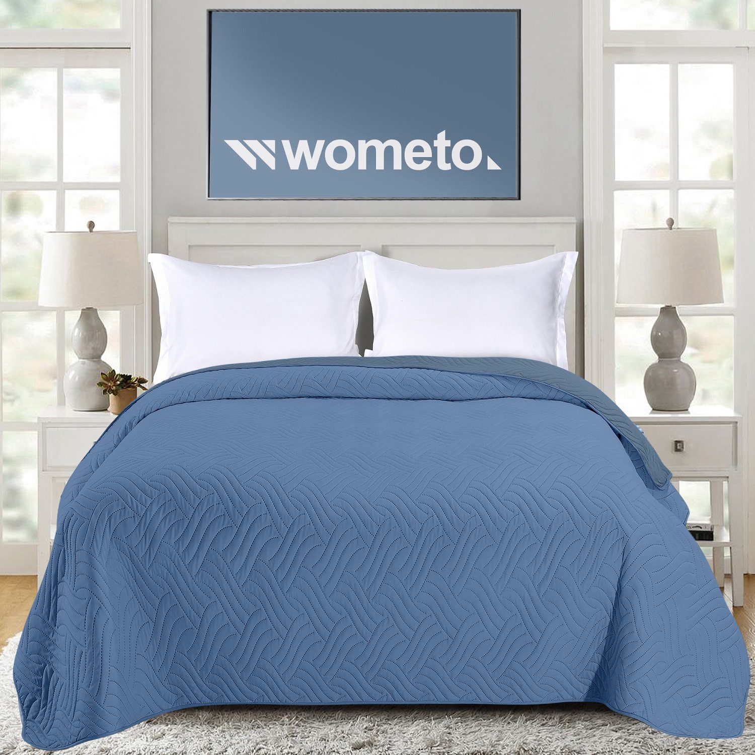 wometo Tagesdecke Wendedecke XXL aus samtweicher Microfaser in 170x210 cm, OEKO-TEX®, wattiert & gesteppt, Bettüberwurf, Sofaüberwurf – Bild 4 von 5