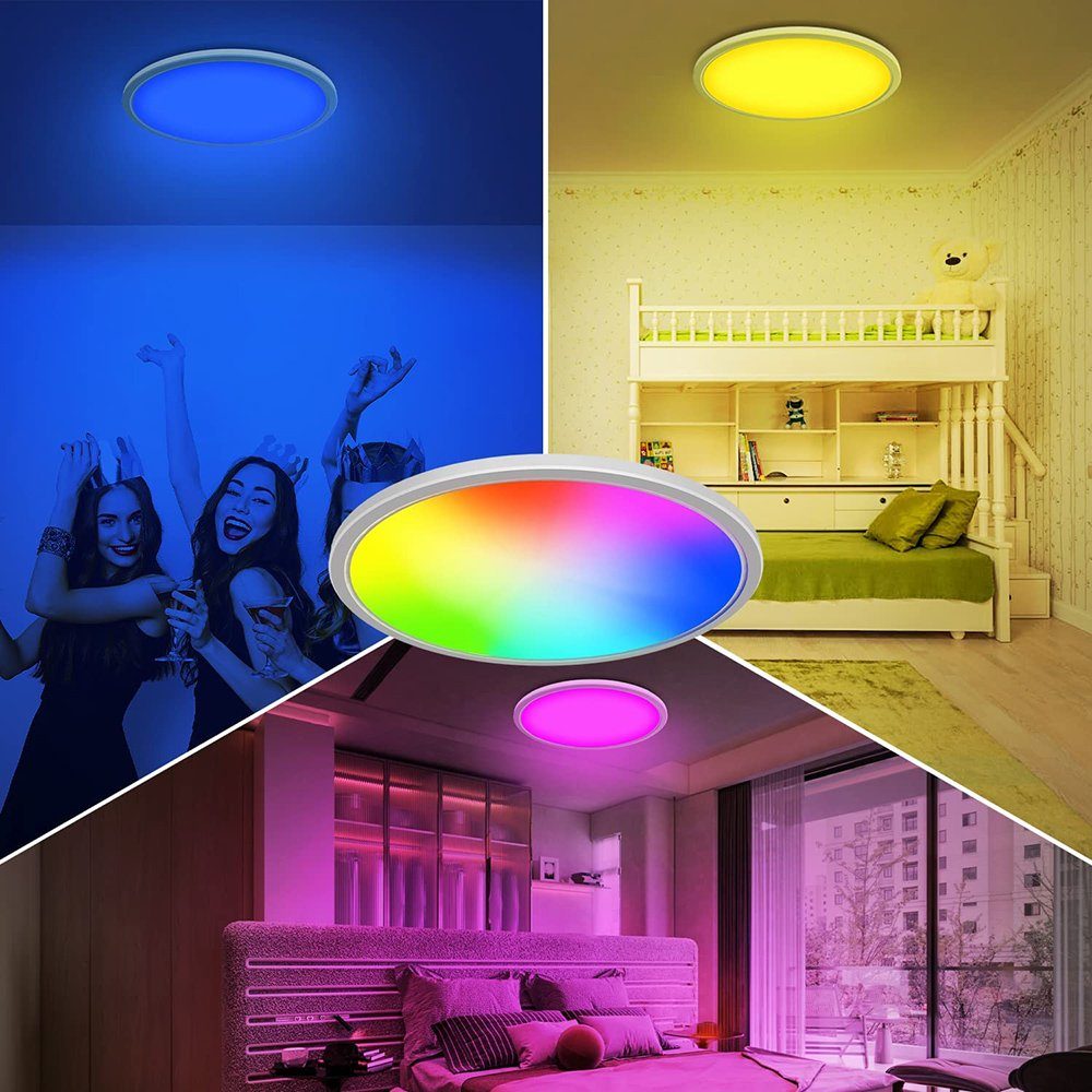 3000K-6000k LED Pendelleuchte,Ø30CM, Dimmbare, 6 24W, Weiß/Naturweiß/Kaltweißes, Fernbedienung, LED Sunicol RGB-Farben, Speicher-Funktion, RGB, Deckenleuchten mit wechselbar,