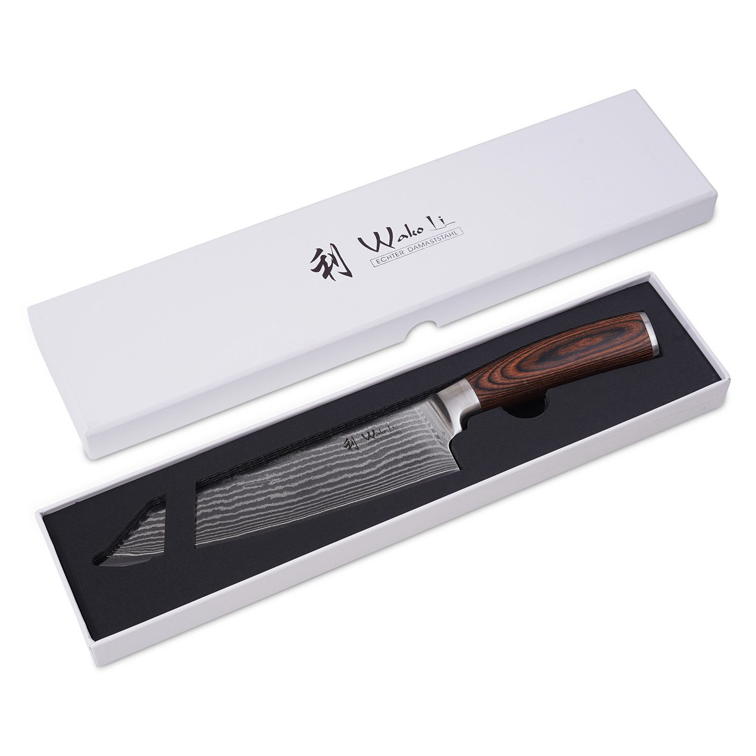 Wakoli Asiamesser EDIB Damast Chefmesser Kiritsuke I Kochmesser Küchenmesser 20cm Klinge, Aus 67 Lagen Damaststahl, VG10 Kern, Pakkaholzgriff, inkl. Geschenkbox
