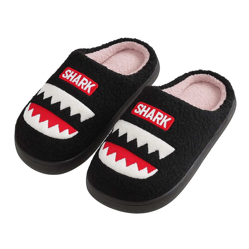 Corimori mit netten Motiven, Gr. 34-44, Antirutsch & bequem Plüsch Hausschuhe (Packung, Geschenk) Zähne Shark Pantoffeln für Kinder und Erwachsene, EU Größe 34-35