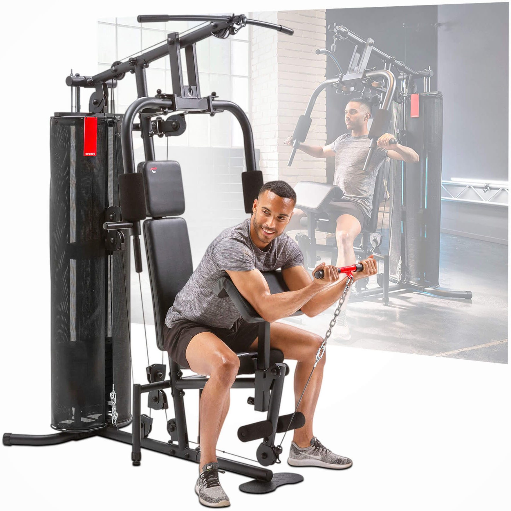 Christopeit Sport® Kraftstation SP 2000, 8 Gewichtsblöcke (Butterflystange, Latzug, Ruderfunktion und mehr), max. Benutzergewicht 120 kg, max. Trainingsgewicht 56 kg