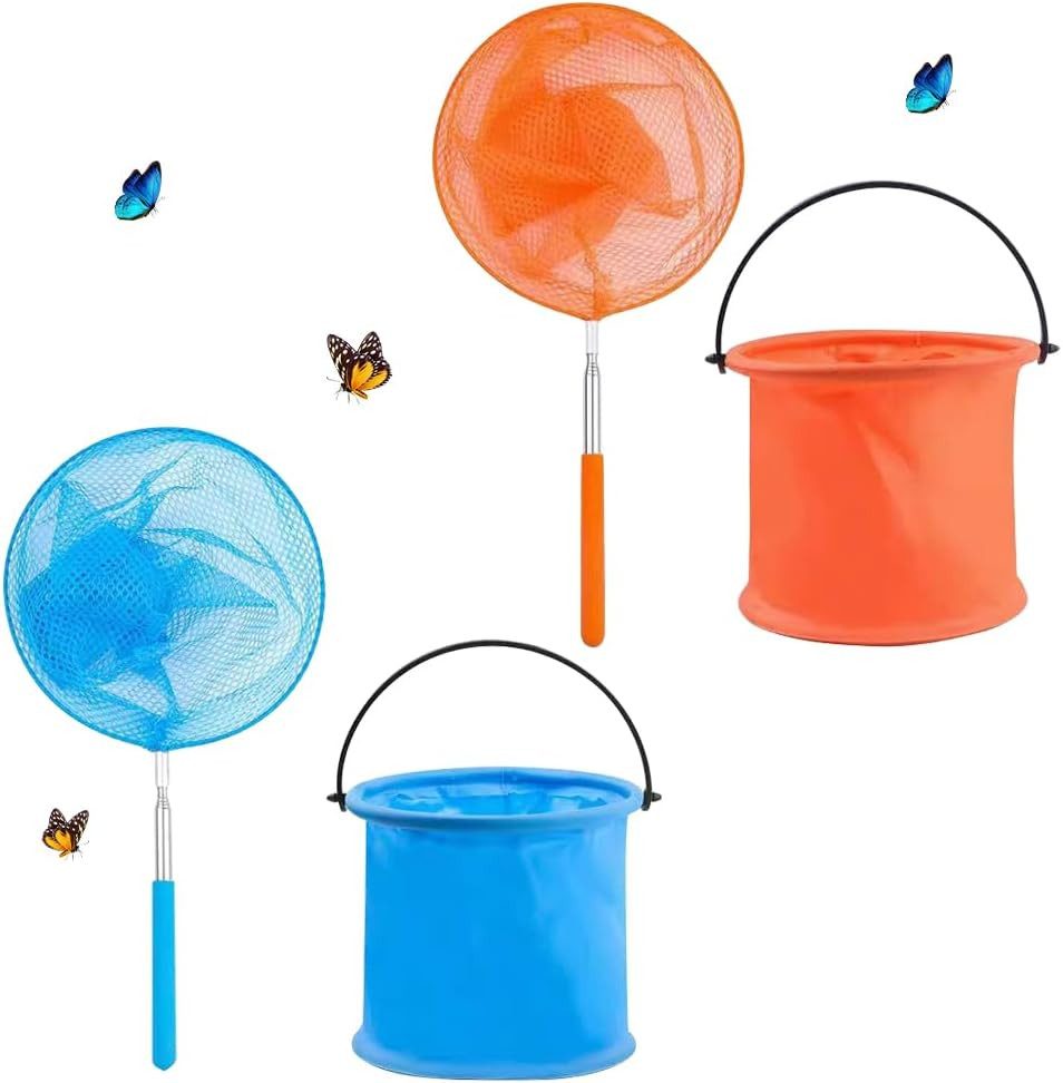 FELIXLEO Angelkescher 4Stück Teleskop Kinder Kescher Set mit Faltbarer Eimer Outdoor