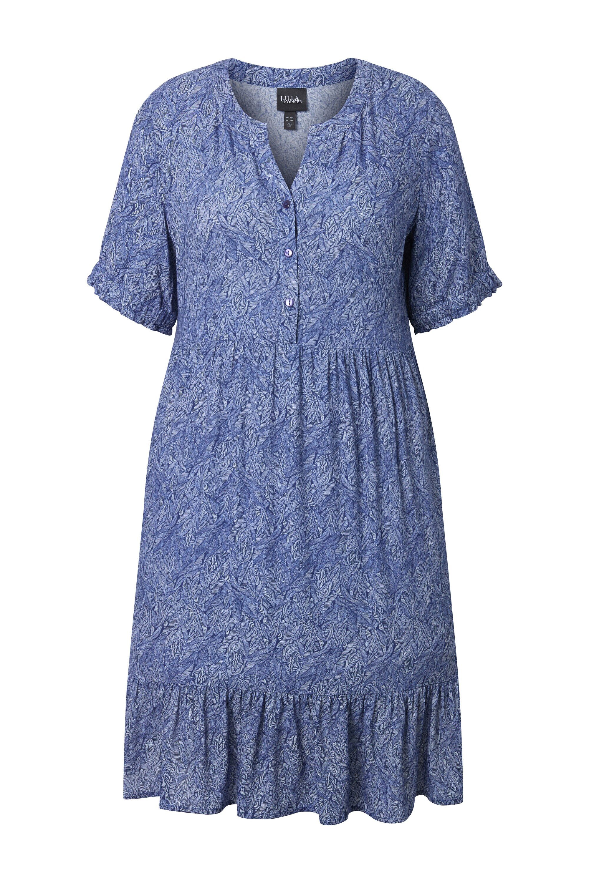 Jerseykleid Kleid Blätter A-Linie Tunika-Ausschnitt Halbarm