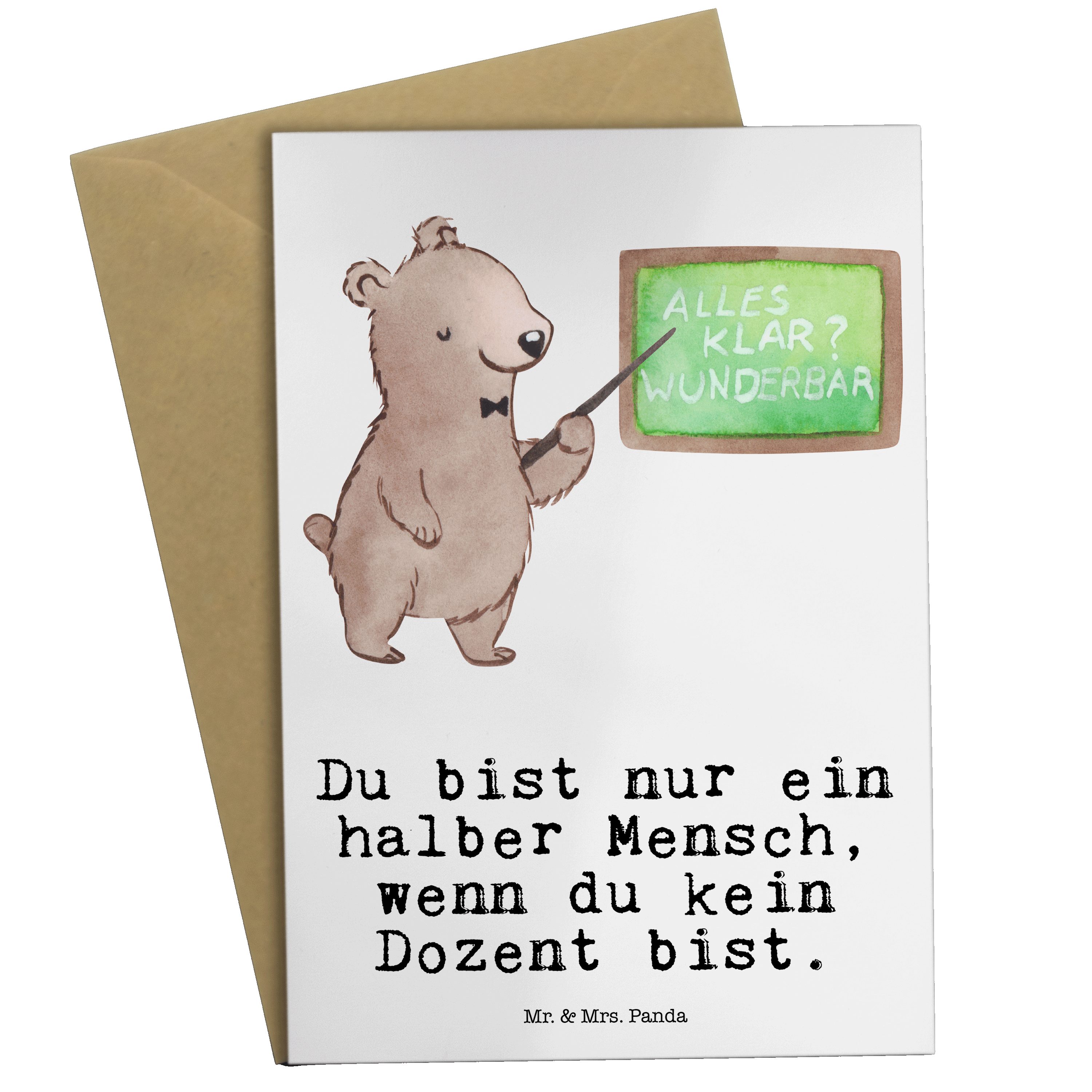 Mr. & Mrs. Panda Grußkarte Dozent mit Herz Weiß Geschenk, Rente