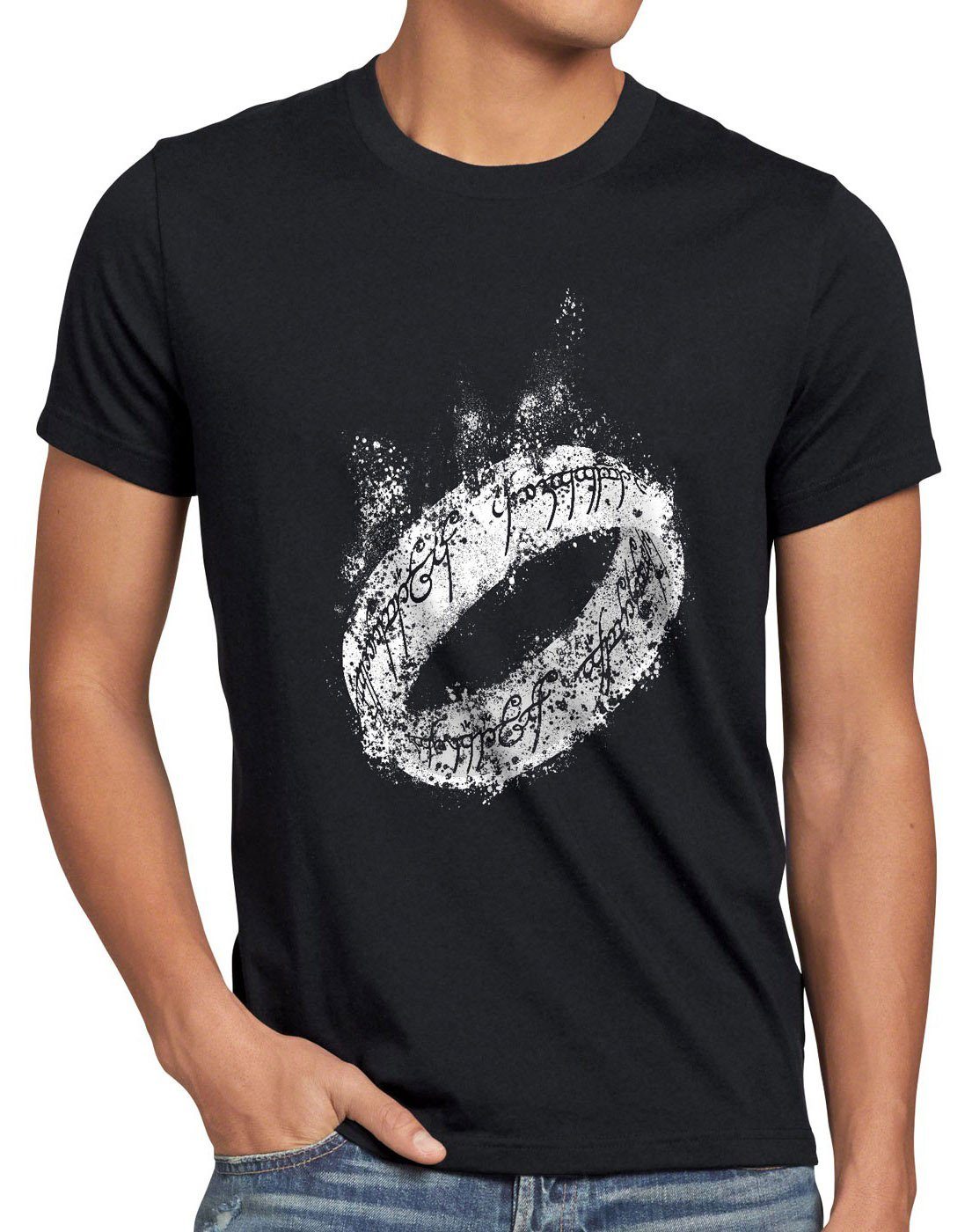 T-Shirt Der Ring style3 Herren Neuseeland schwarz ringe Lord frodo Auenland Print-Shirt Eine Triologie Herr