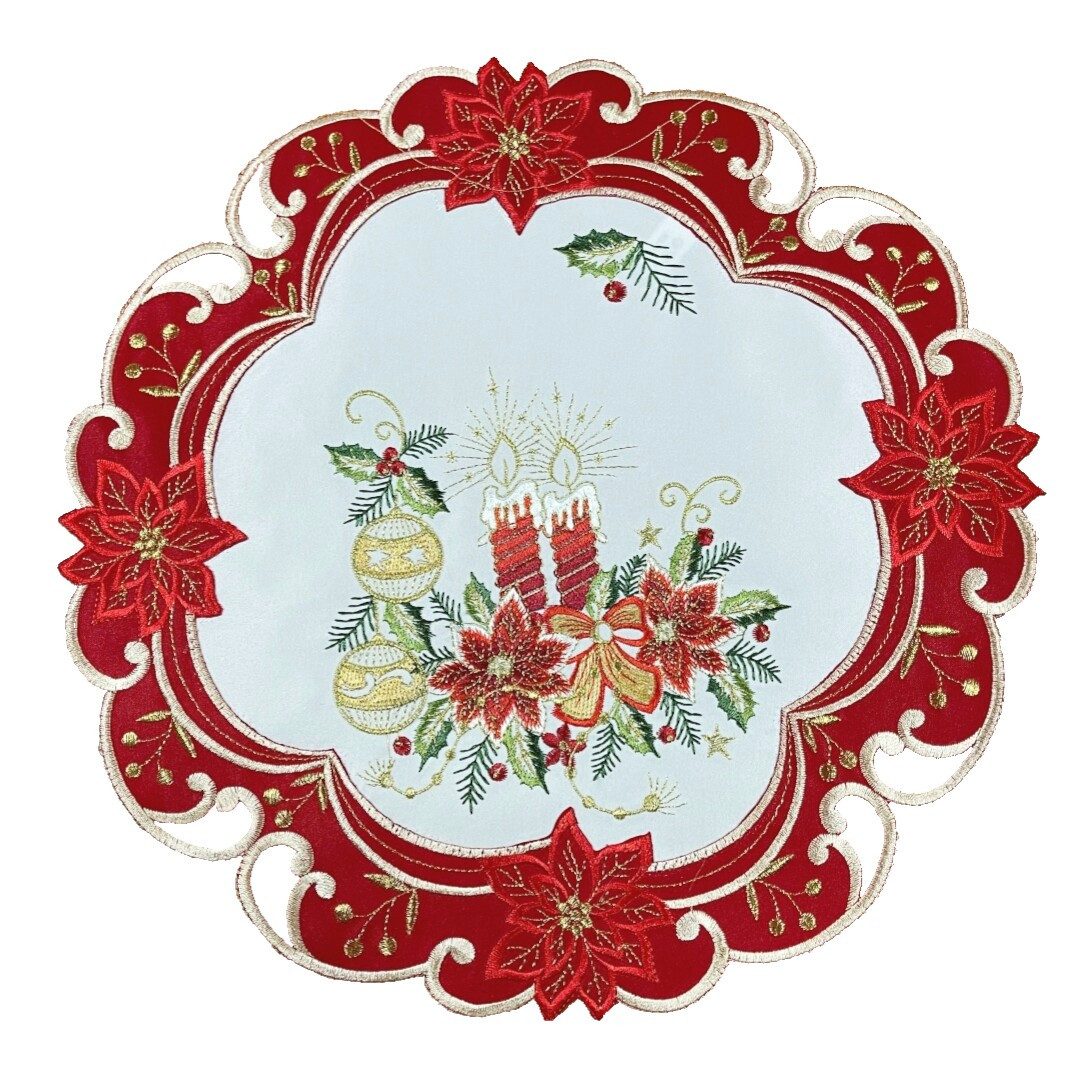 Westernlifestyle Tischläufer Weihnachtsdecke Rot Weiß bestickt mit Kerzen W günstig online kaufen