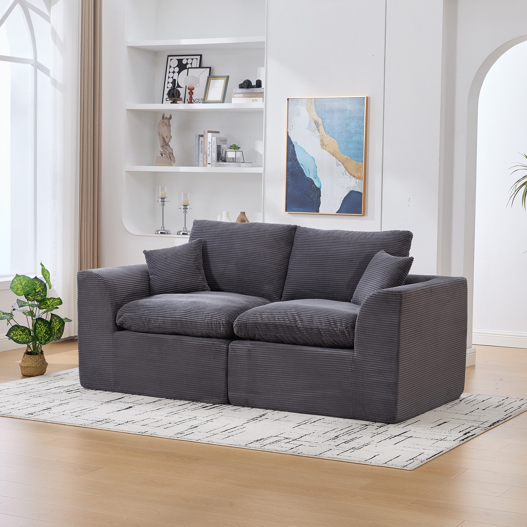 HAUSS SPOLE Loungesofa mit Kissen,Stoffsofa Polstermöbel mit Hochwertiger Stoff, 2 Teile