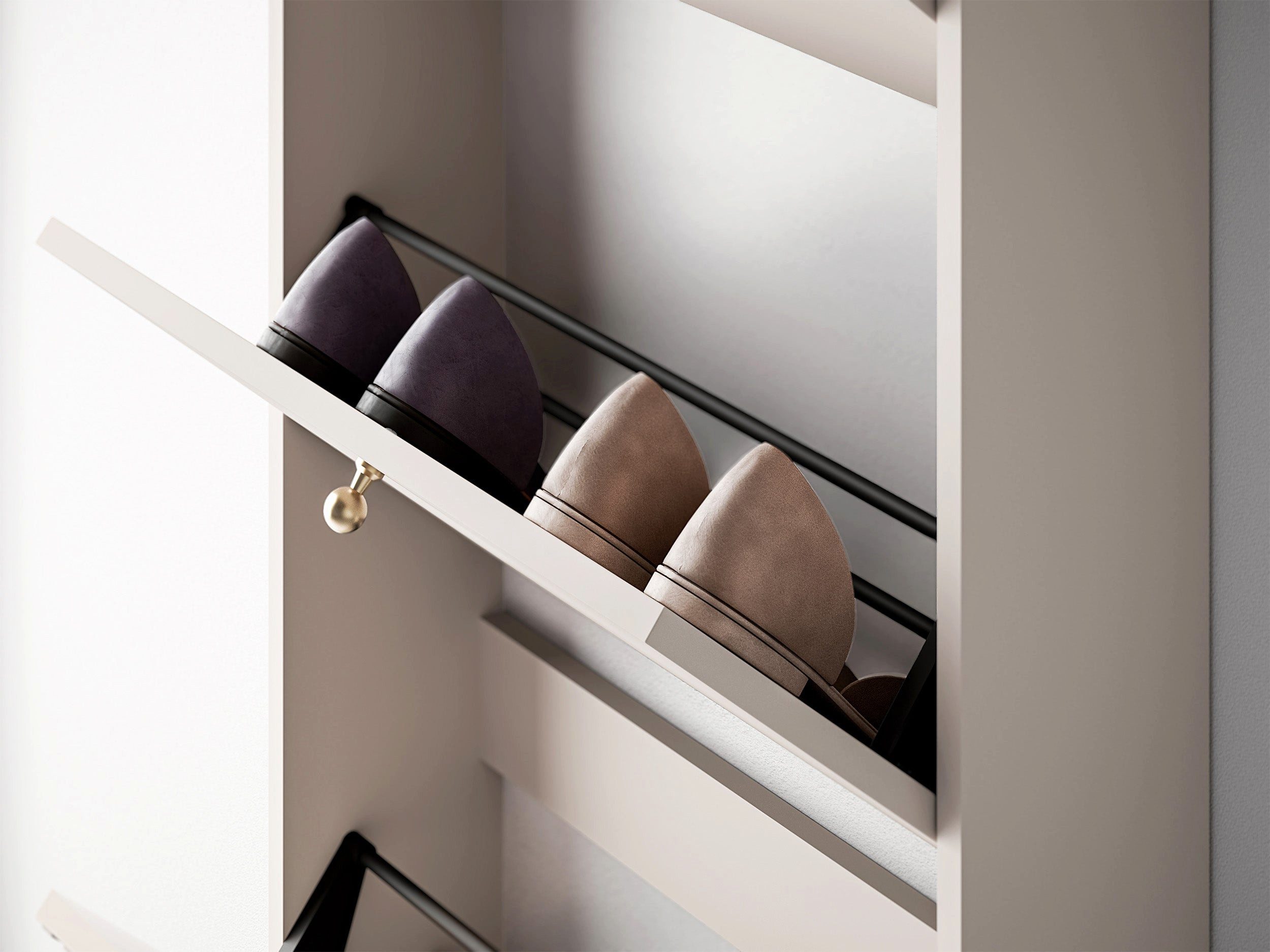 Selsey Schuhschrank CALETTO 3 Klappen mit geriffelten Fronten, schwarzes Metallgestell, 60 cm – Bild 4 von 5
