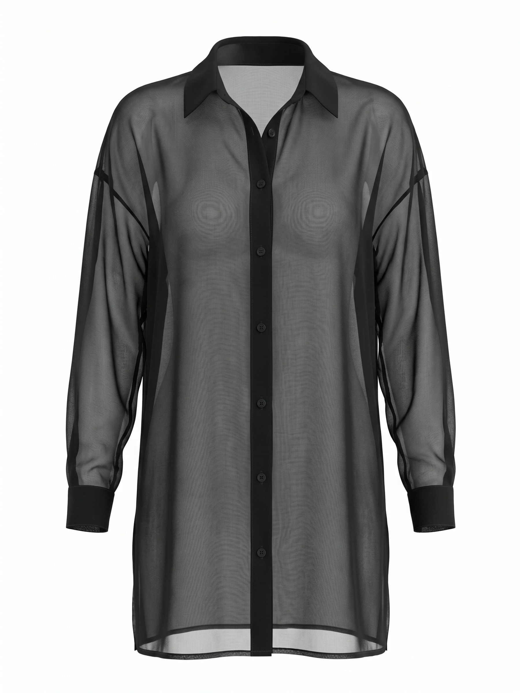Longbluse Oversize Chiffon-Hemdbluse transparent – lockere Strandtunika