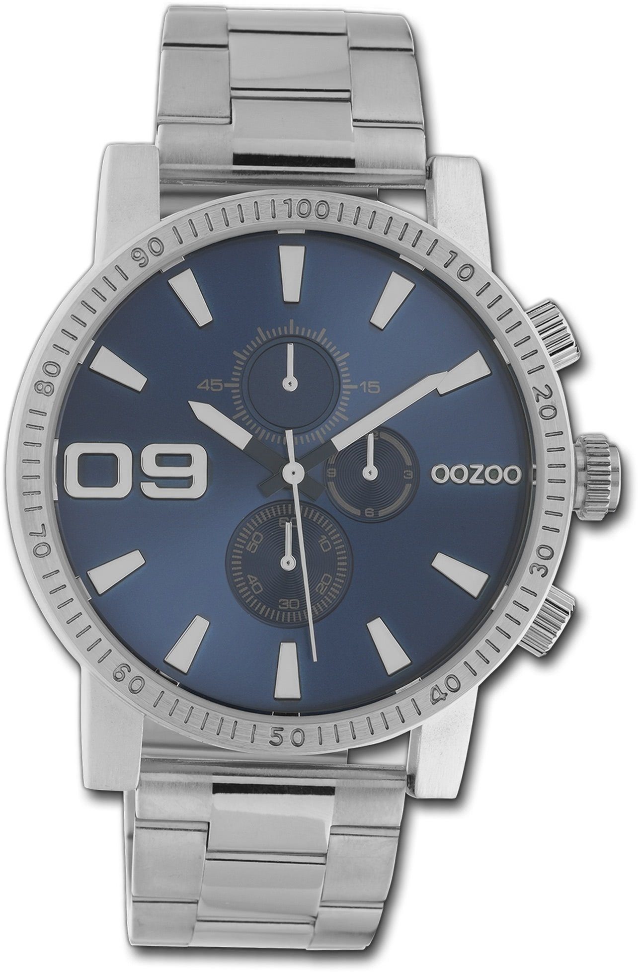 OOZOO Quarzuhr Oozoo Herrenuhr 45mm) Gehäuse, rundes C10705, groß silber, Edelstahlarmband Timepieces Uhr (ca. Herren