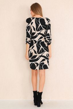 Bongual Longtunika asymmetrisches Tunikakleid Minikleid mit abstraktem Print