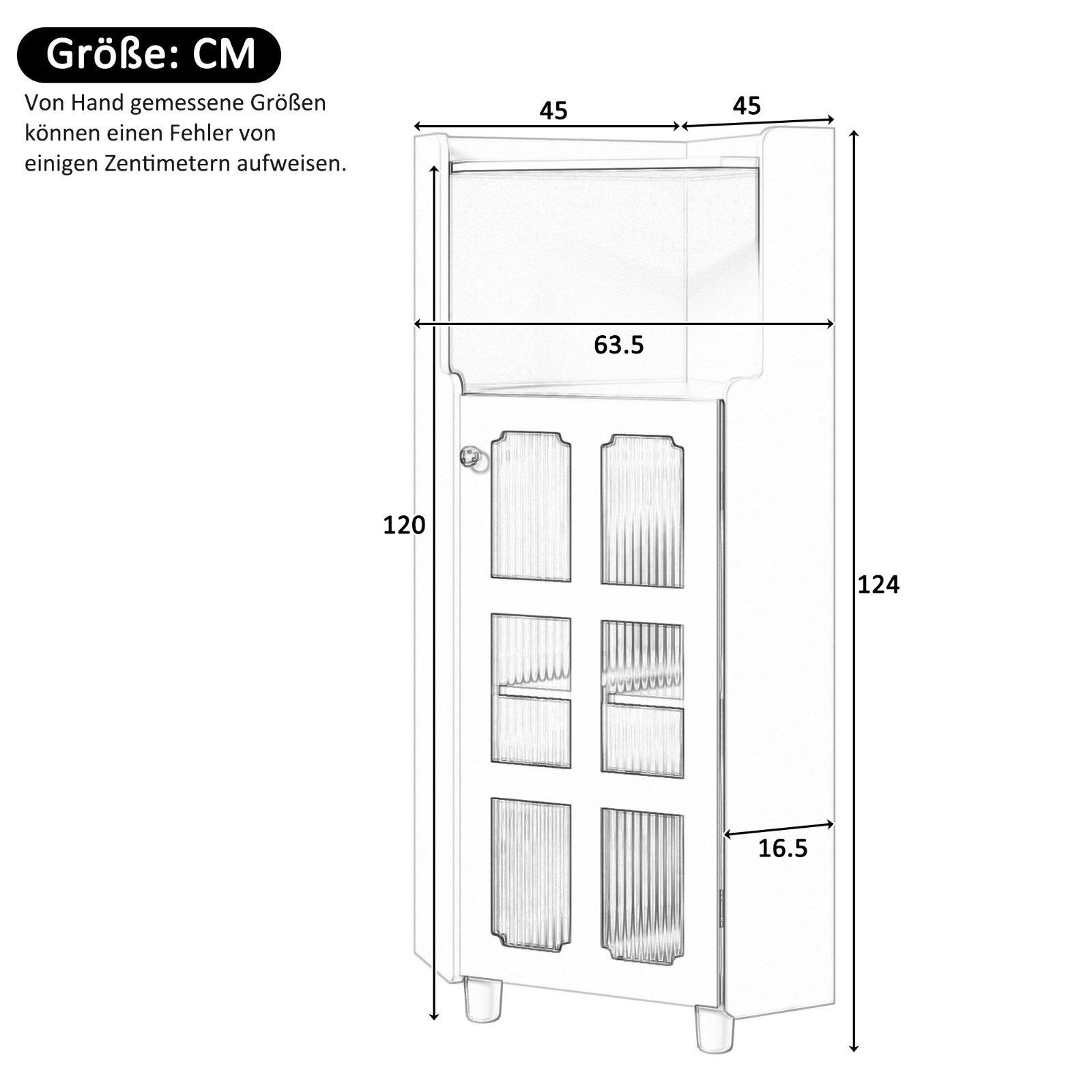 Celya Vitrine Eck-Schrank mit Lackoberfläche & LED-Beleuchtung (63.5*124cm, Weiß, für Wohnzimmer, Bücherregal, Badezimmer) Moderne Eck-Kommode mit App-Steuerung
