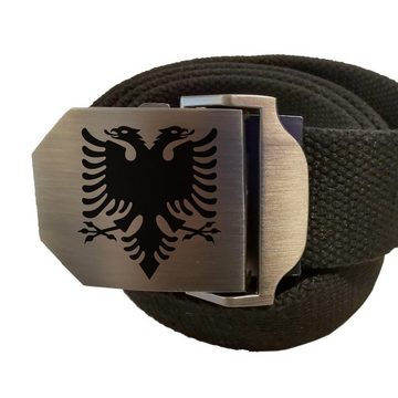 Lasernauten Stoffgürtel Koppelgürtel Gürtel albanischer Adler Gravur Edelstahl Schnalle Wappen