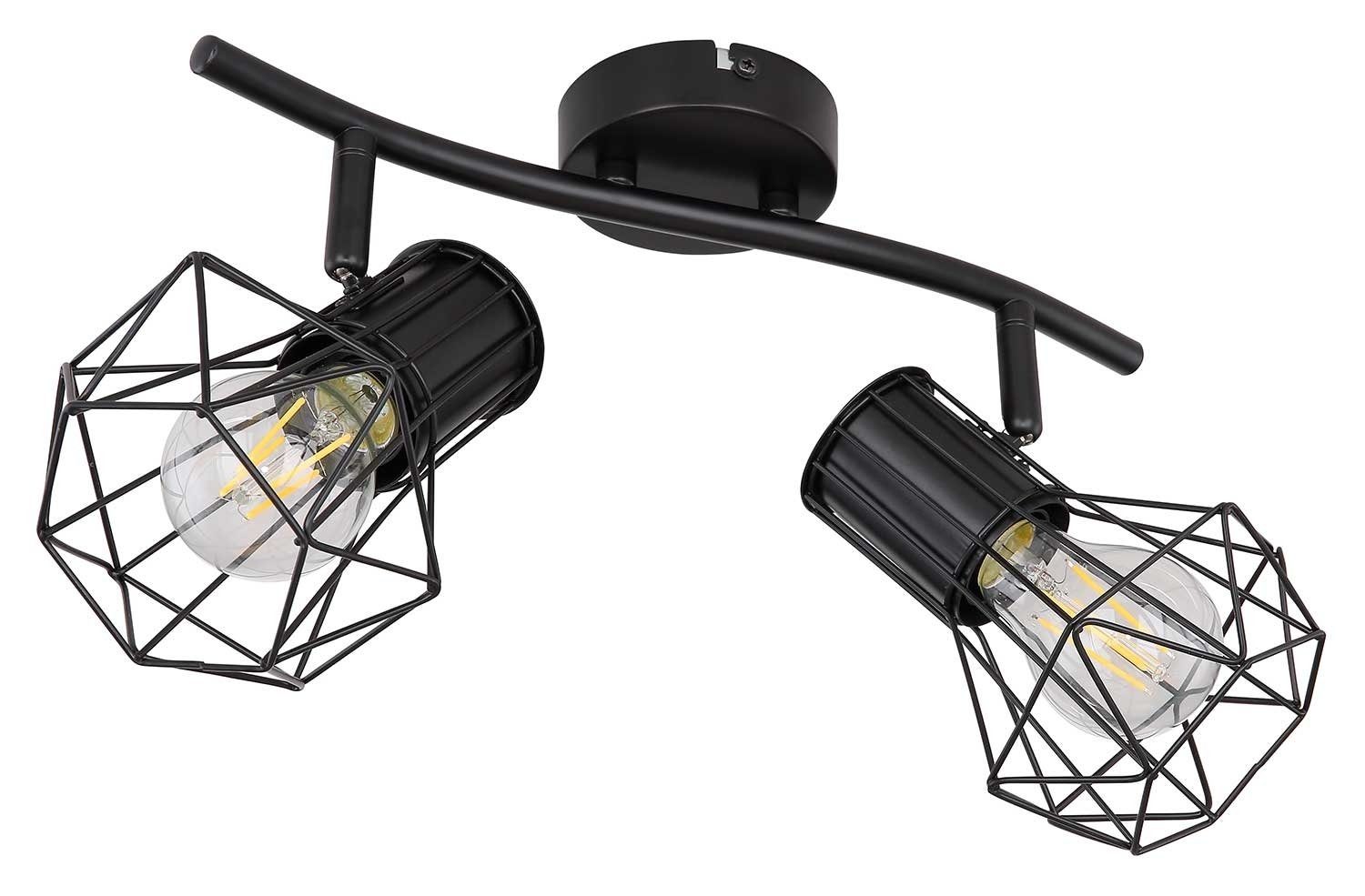 Globo Deckenlampe ohne 2-flammig, PRISKA, 34 Leuchtmittel, Breite Metall, cm, Schwarz, Deckenstrahler