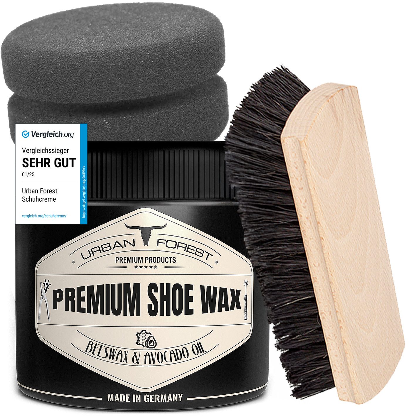 URBAN FOREST Schuhwachs farblos mit Bienenwachs & Avocado-Öl 250ml+Schwamm Schutzwachs (3 St)