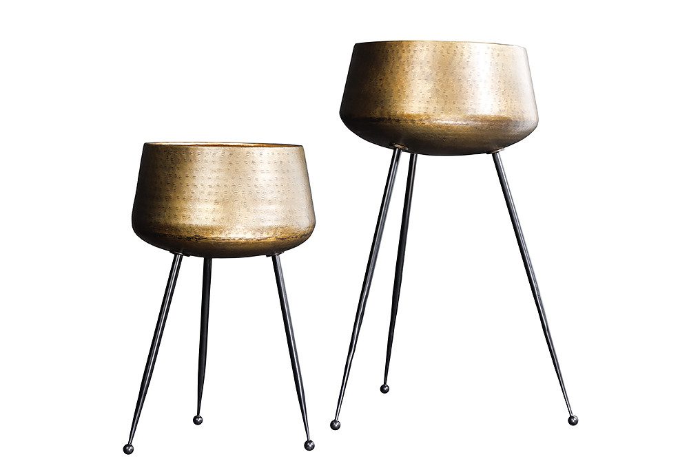 riess-ambiente Übertopf FLOWERS 65cm messing gold / schwarz · Blumentopf mit Füßen/Ständer (Set, 2 St), Wohnzimmer · Pflanzgefäß · Hammerschlag-Design · orientalisch